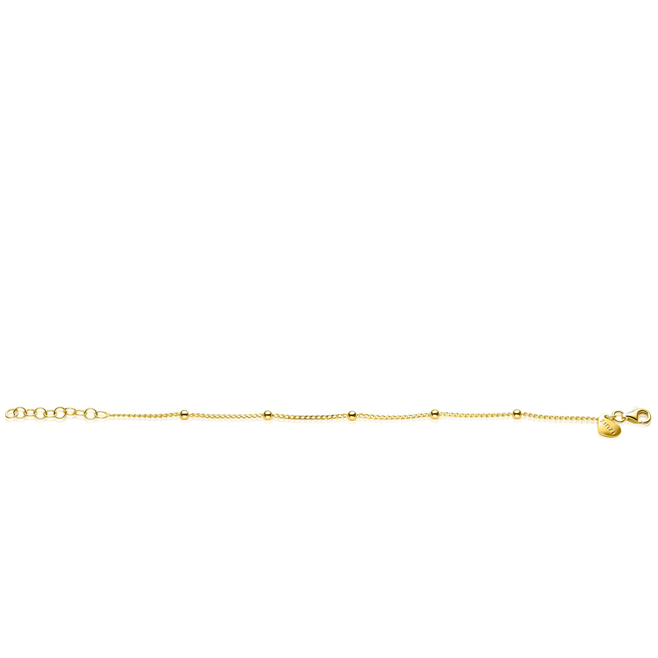 ZINZI gold plated zilveren gourmet schakelarmband met vijf glanzende bolletjes (3mm breed) ZIA2714G