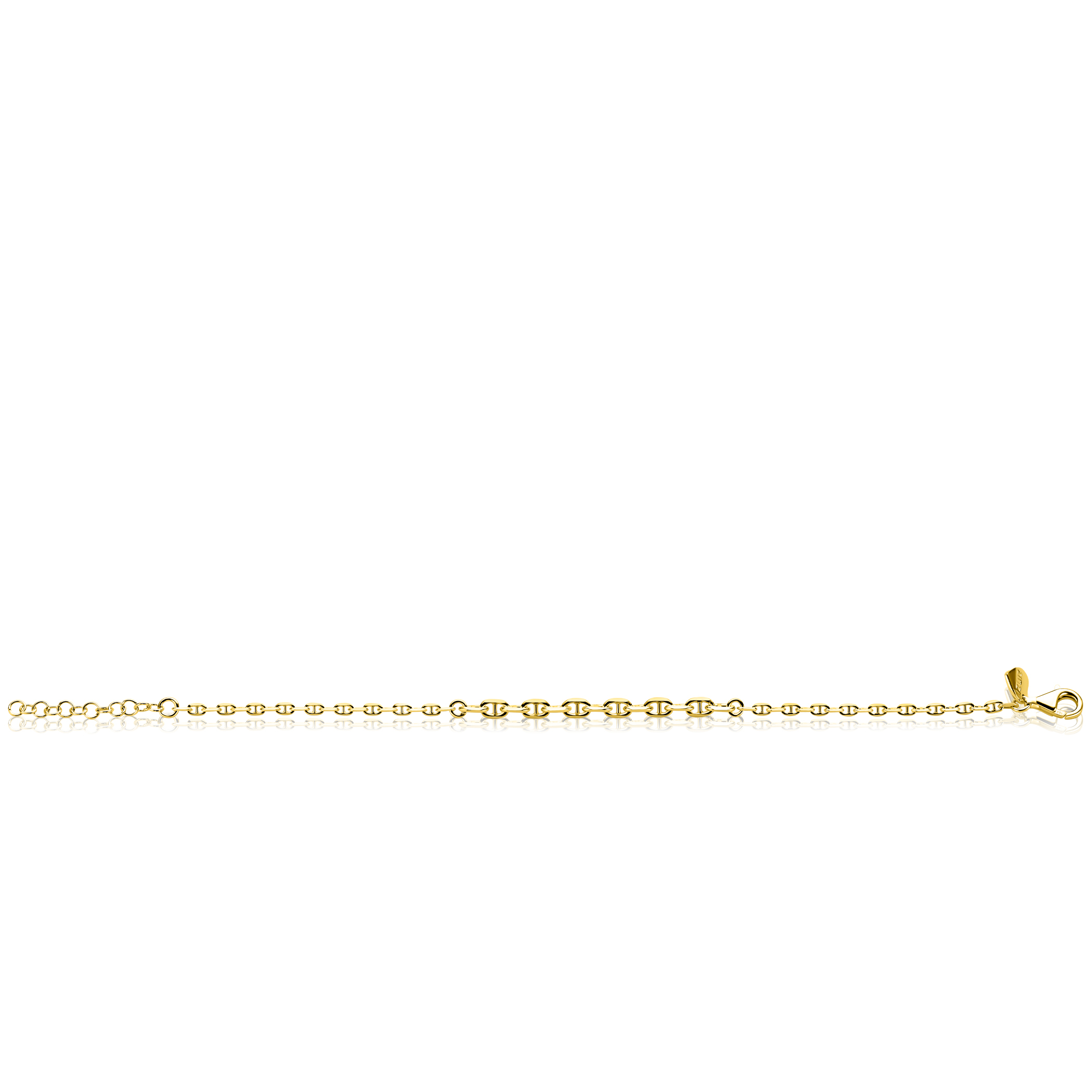ZINZI gold plated zilveren armband met aflopende marine-schakels (3,8mm breed) 17–20cm ZIA2762G