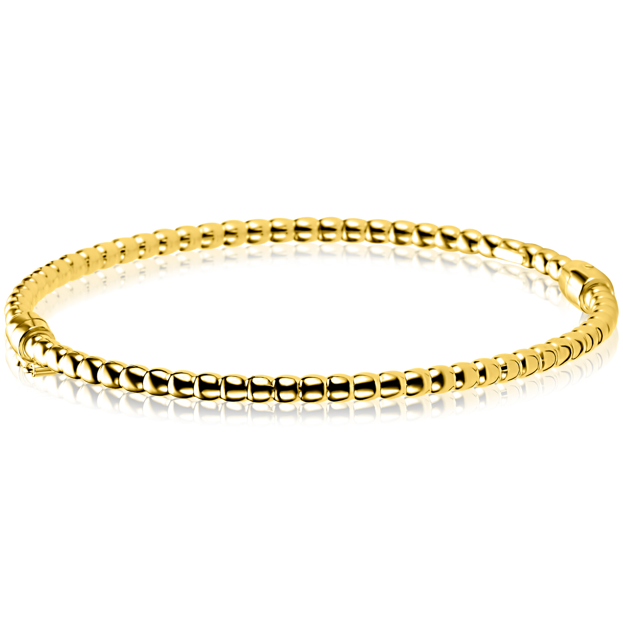 ZINZI gold plated zilveren bangle armband met bolletjes-motief 3mm en luxe scharniersluiting ZIA2755G