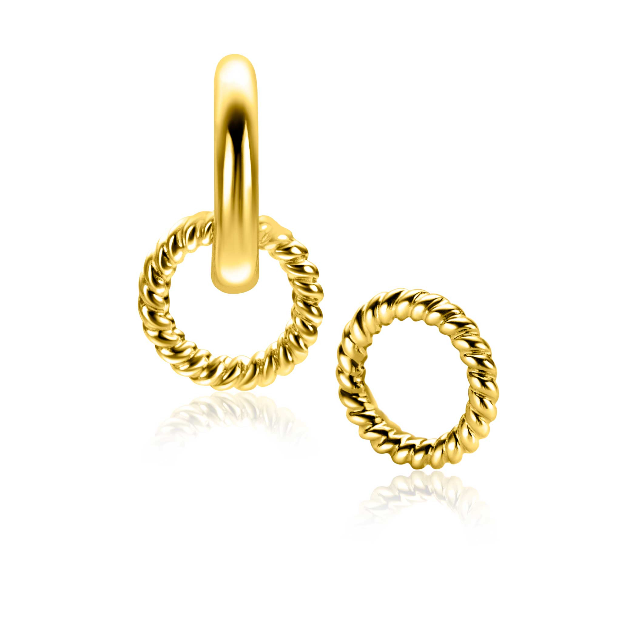 9,5mm ZINZI gold plated zilveren oorbedels ronde vorm met touweffect ZICH2594G (zonder oorringen)