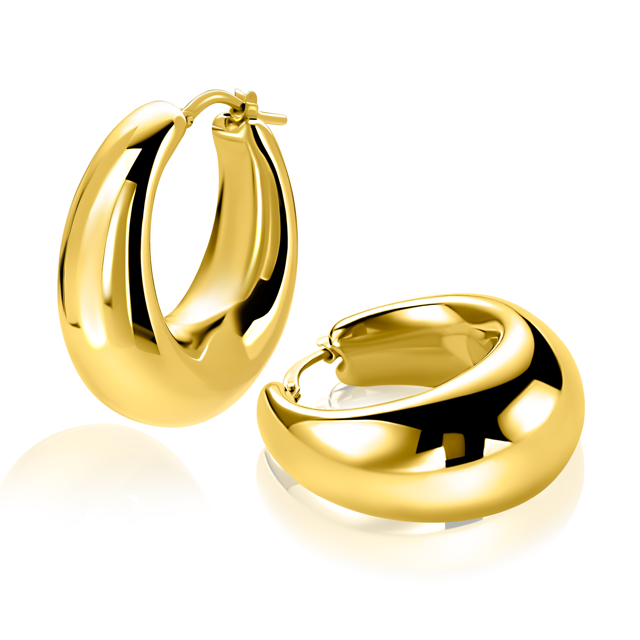 31mm ZINZI gold plated zilveren oorringen met brede buis (9mm) en ovaal model, handige bovensluiting  ZIO2750G