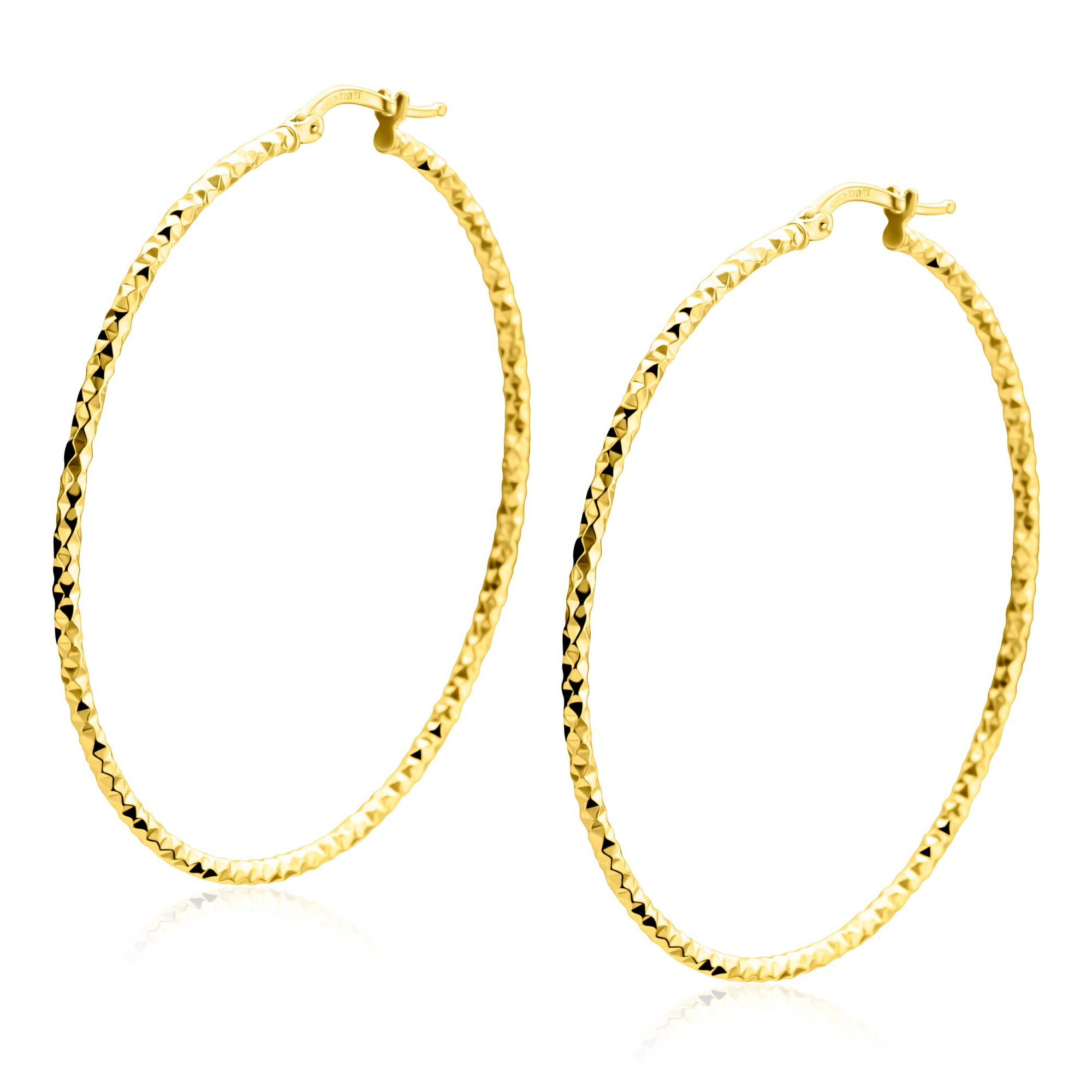 52mm ZINZI gold plated zilveren grote oorringen met gefacetteerde buis en handige bovensluiting ZIO2912G