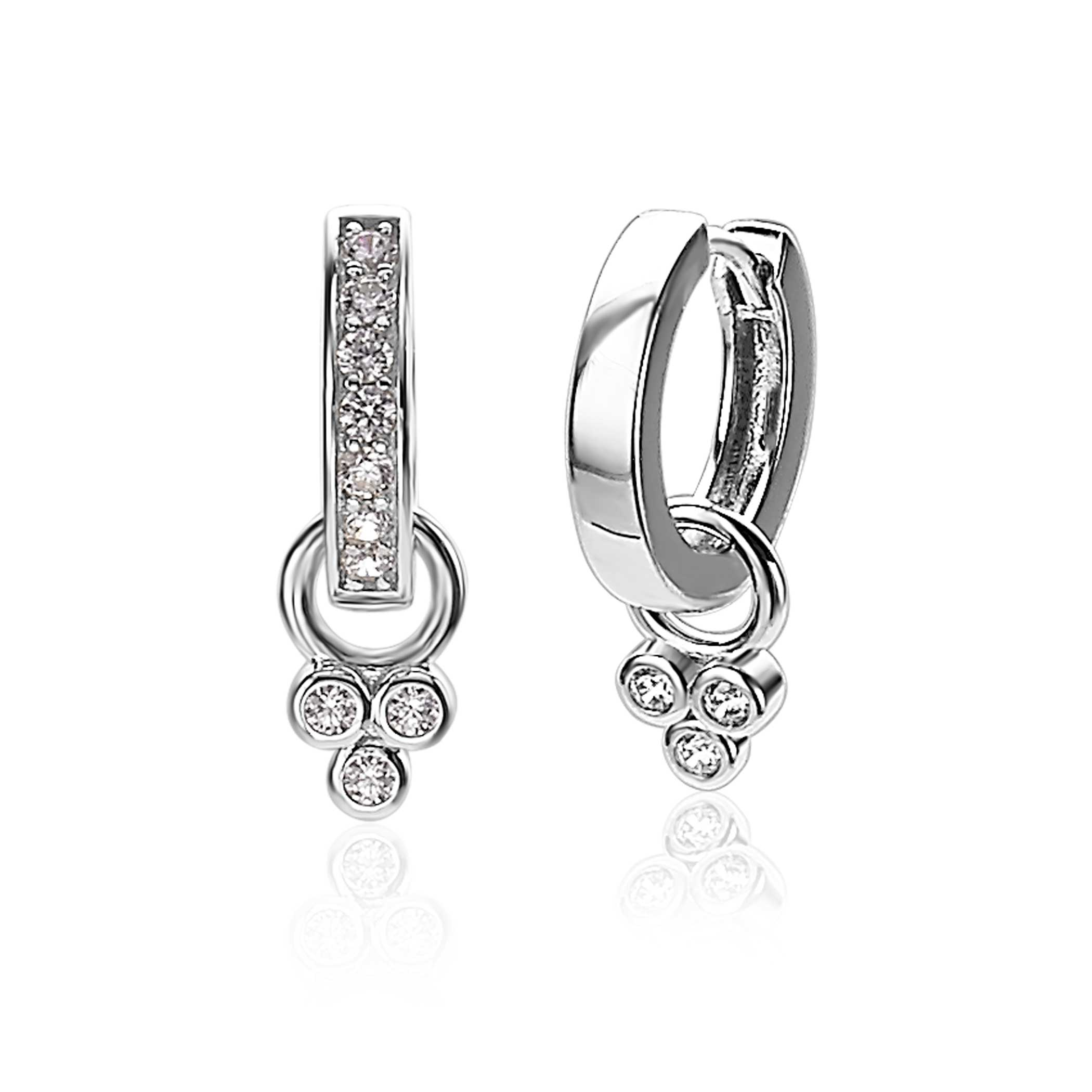 ZINZI zilveren oorbedels rond wit ZICH1829 (zonder oorringen)