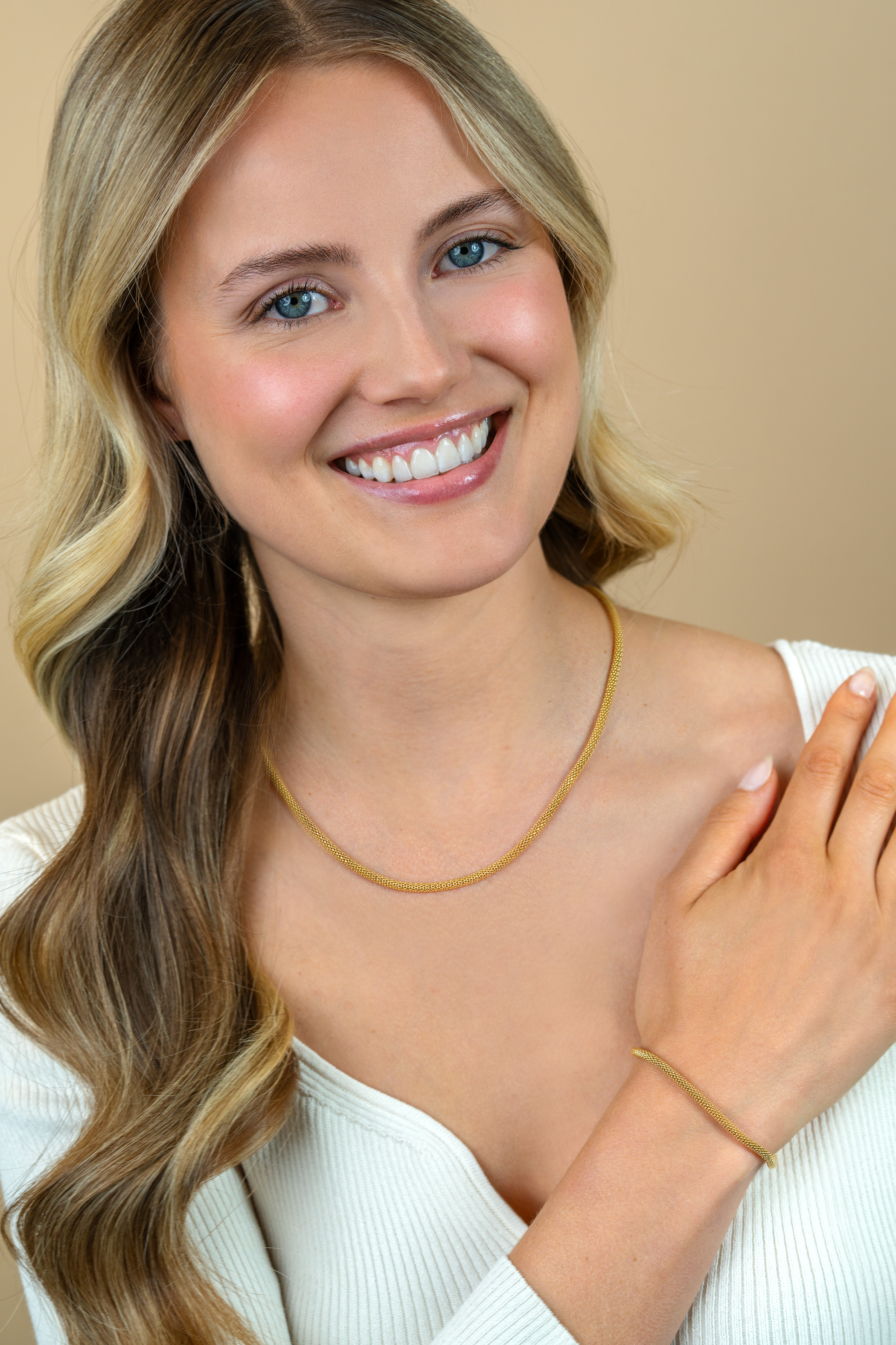 ZINZI gold plated zilveren popcorn ketting 3mm breed 42cm ZIC2765G