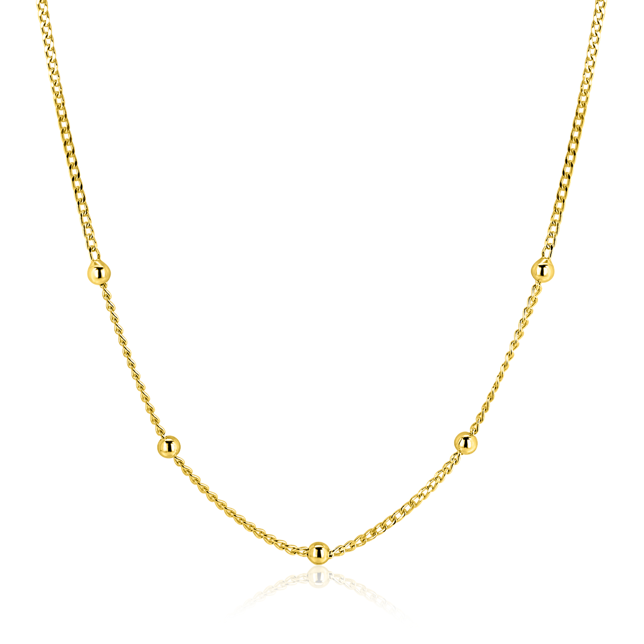 ZINZI gold plated zilveren gourmet ketting met vijf bolletjes 42–45cm ZIC2714G