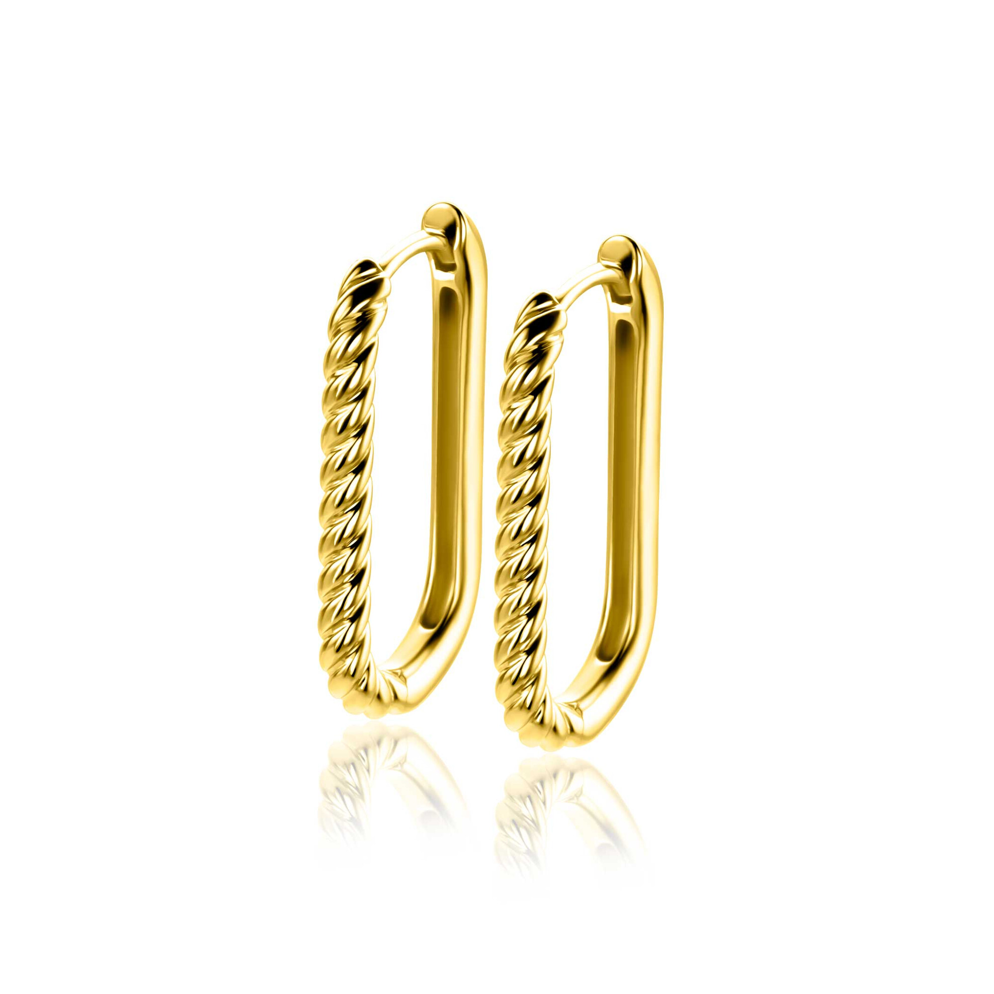 24mm ZINZI gold plated zilveren oorringen in ovale vorm met gedraaide buis en luxe klapsluiting ZIO2692G
