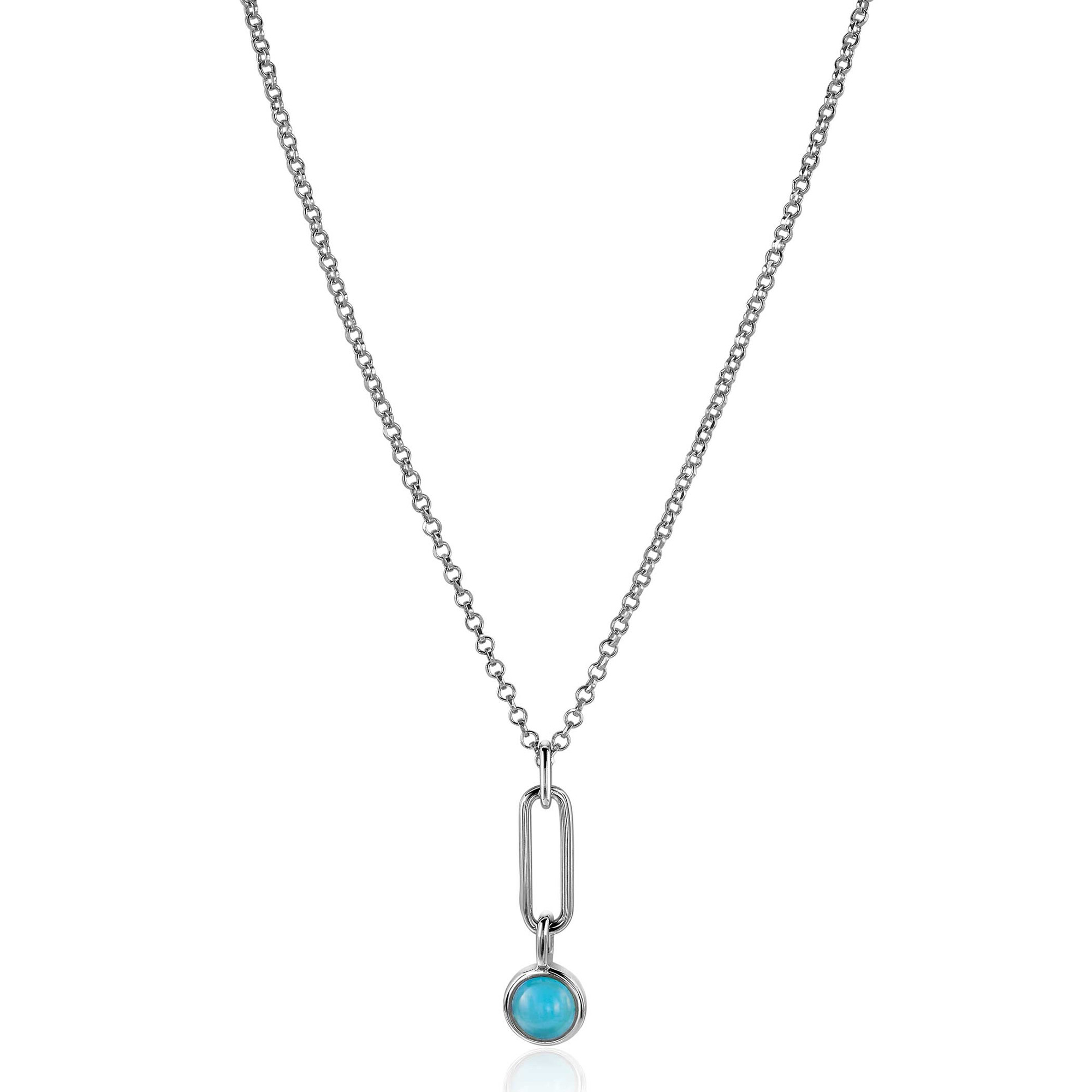 ZINZI zilveren hanger paperclip schakel 26mm rond turquoise blauw ZIH2173 (zonder collier)