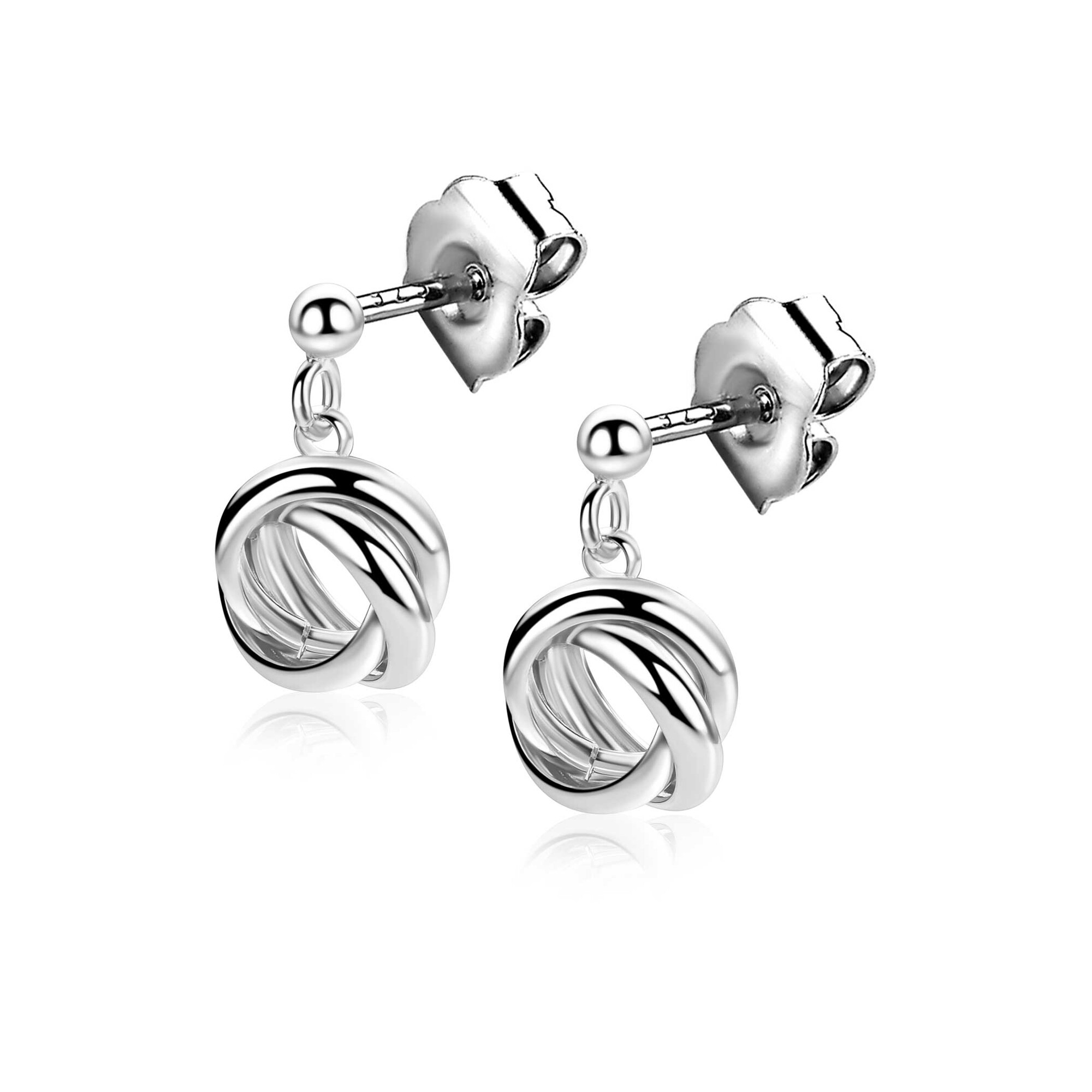 17mm ZINZI zilveren oorstekers met drie verbonden ringen (knoop-stijl) ZIO2890