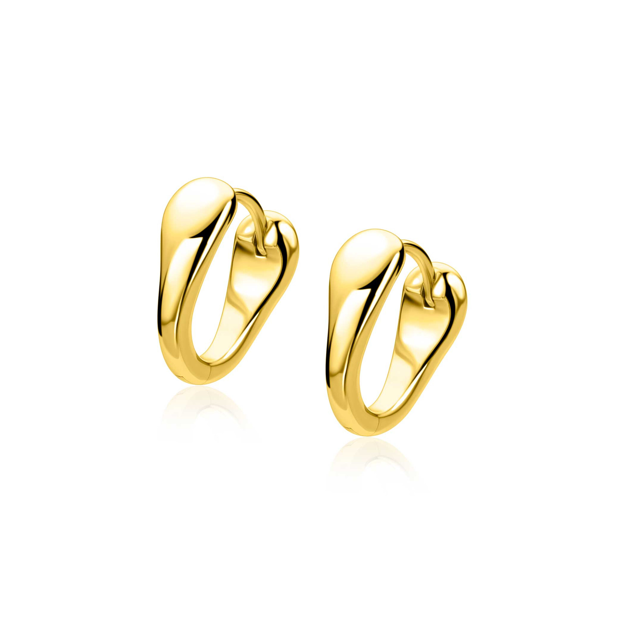 16mm ZINZI gold plated zilveren oorringen met een glad organisch gevormd design, luxe klapsluiting ZIO2840G