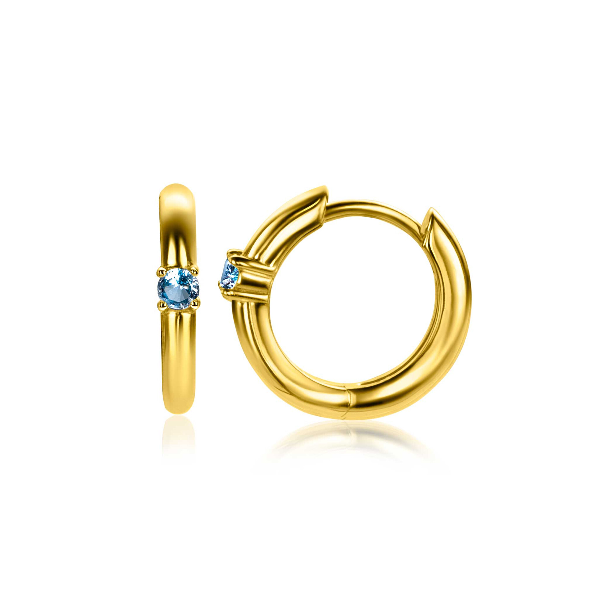DECEMBER oorringen 13mm gold plated met geboortesteen blauw topaas zirconia
