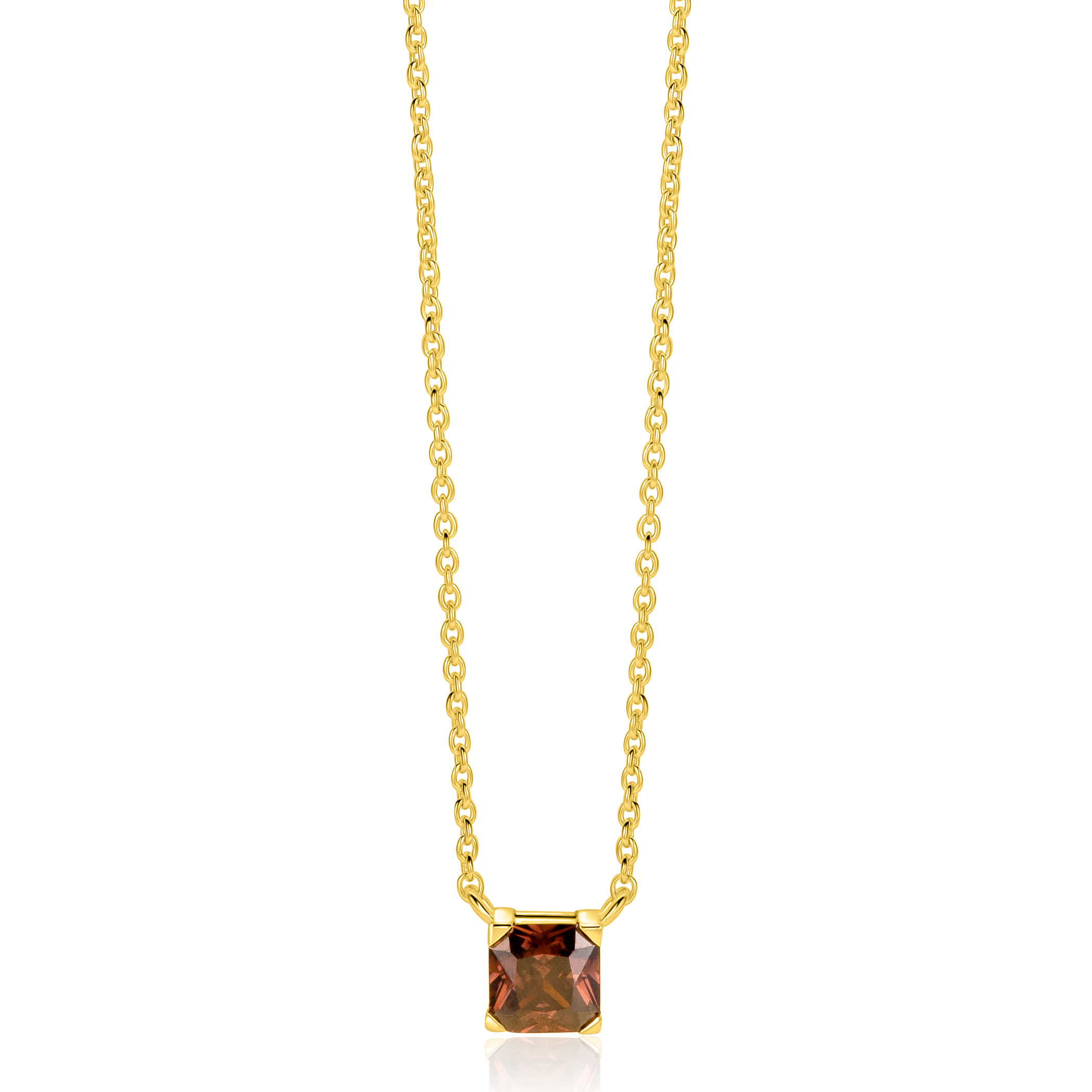ZINZI gold plated zilveren ketting met vierkante bruine zirkonia 6mm 42-45cm ZIC-BF141
