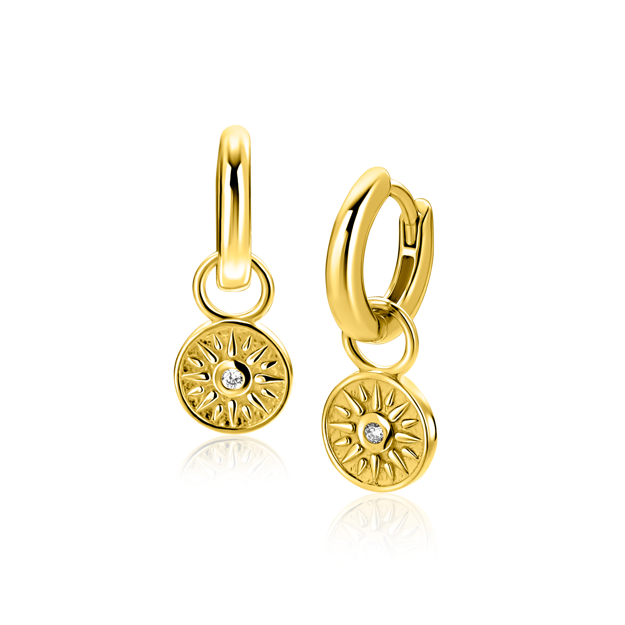 8mm ZINZI gold plated zilveren oorbedels zon ZICH2741 (zonder oorringen)