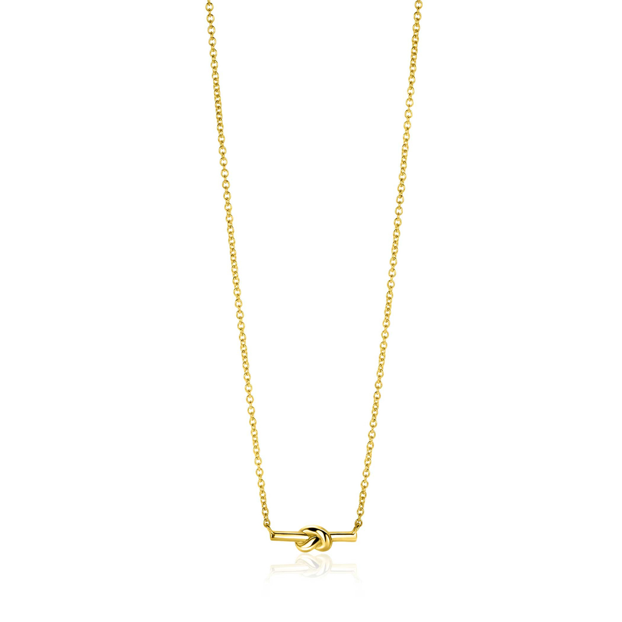 ZINZI gold plated zilveren schakel ketting met staafje en trendy knoop 45-48cm ZIC-BF115G