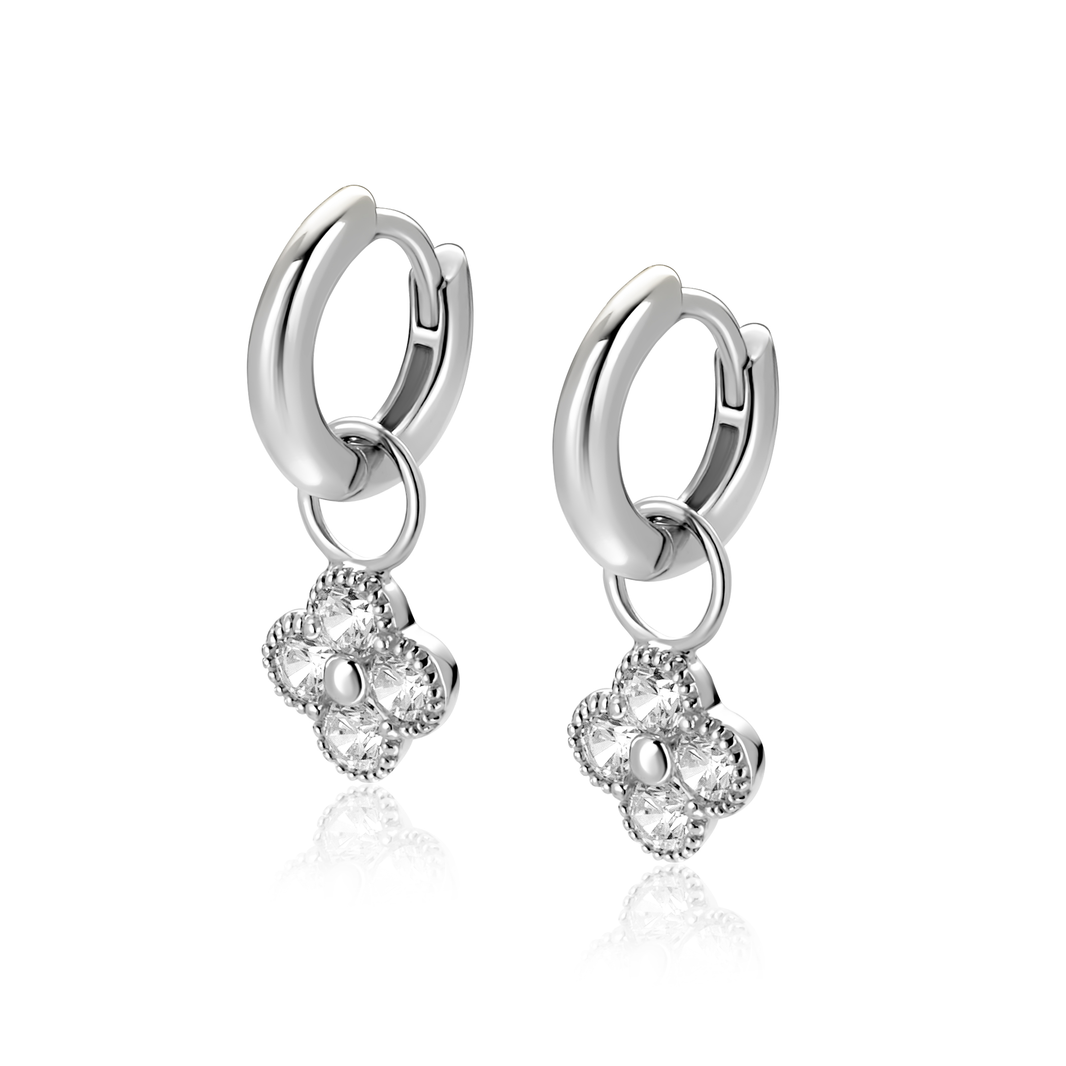 8mm ZINZI zilveren oorbedels klavertje ZICH2735 (zonder oorringen)