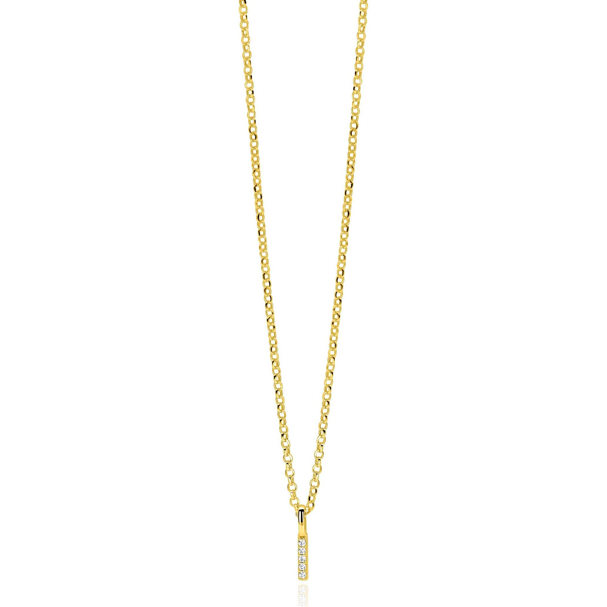 ZINZI gold plated zilveren letter hanger I bezet met witte zirkonia's ZIH2828-I (zonder ketting)