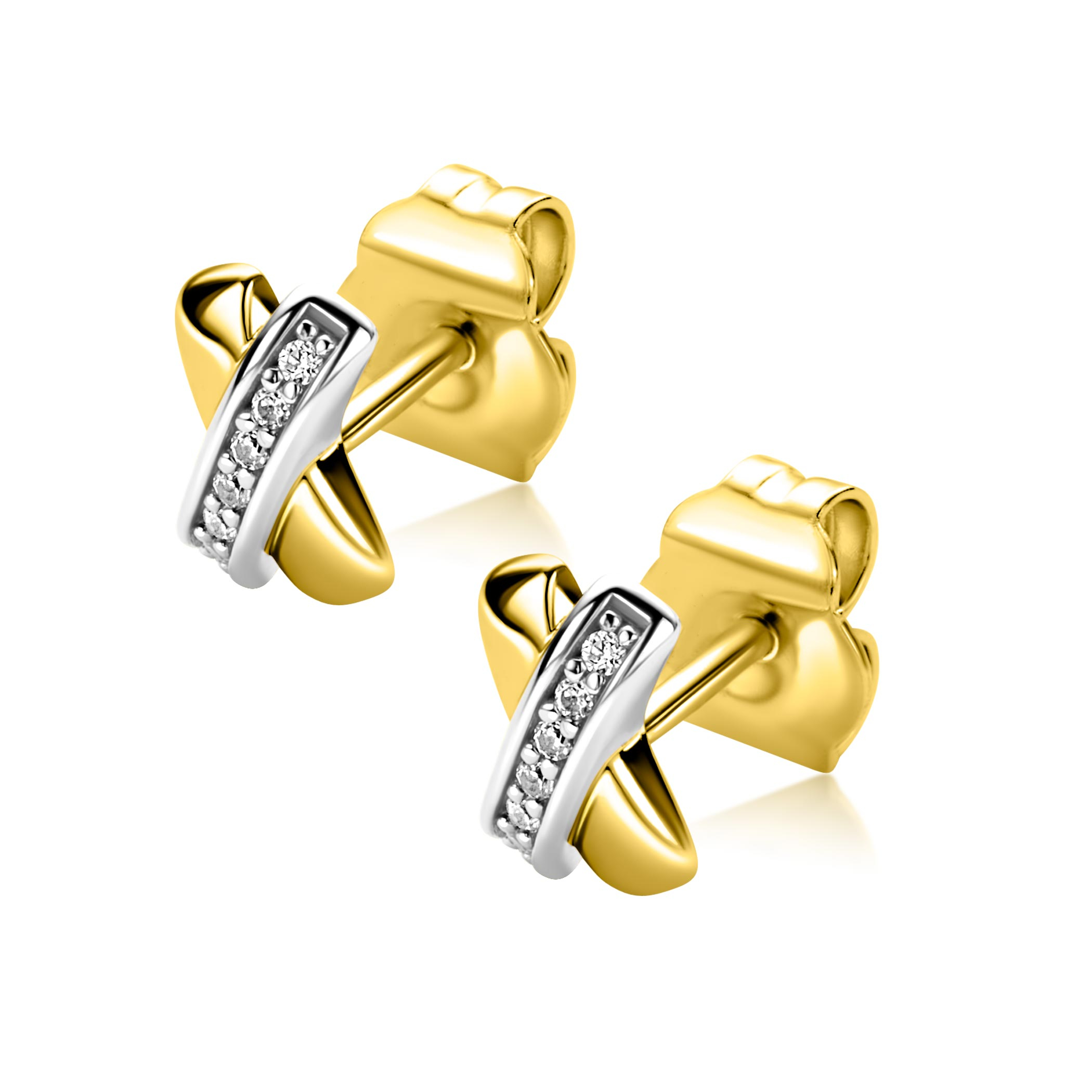 8 mm ZINZI gold plated zilveren oorknoppen kruislings wit ZIO1816Y