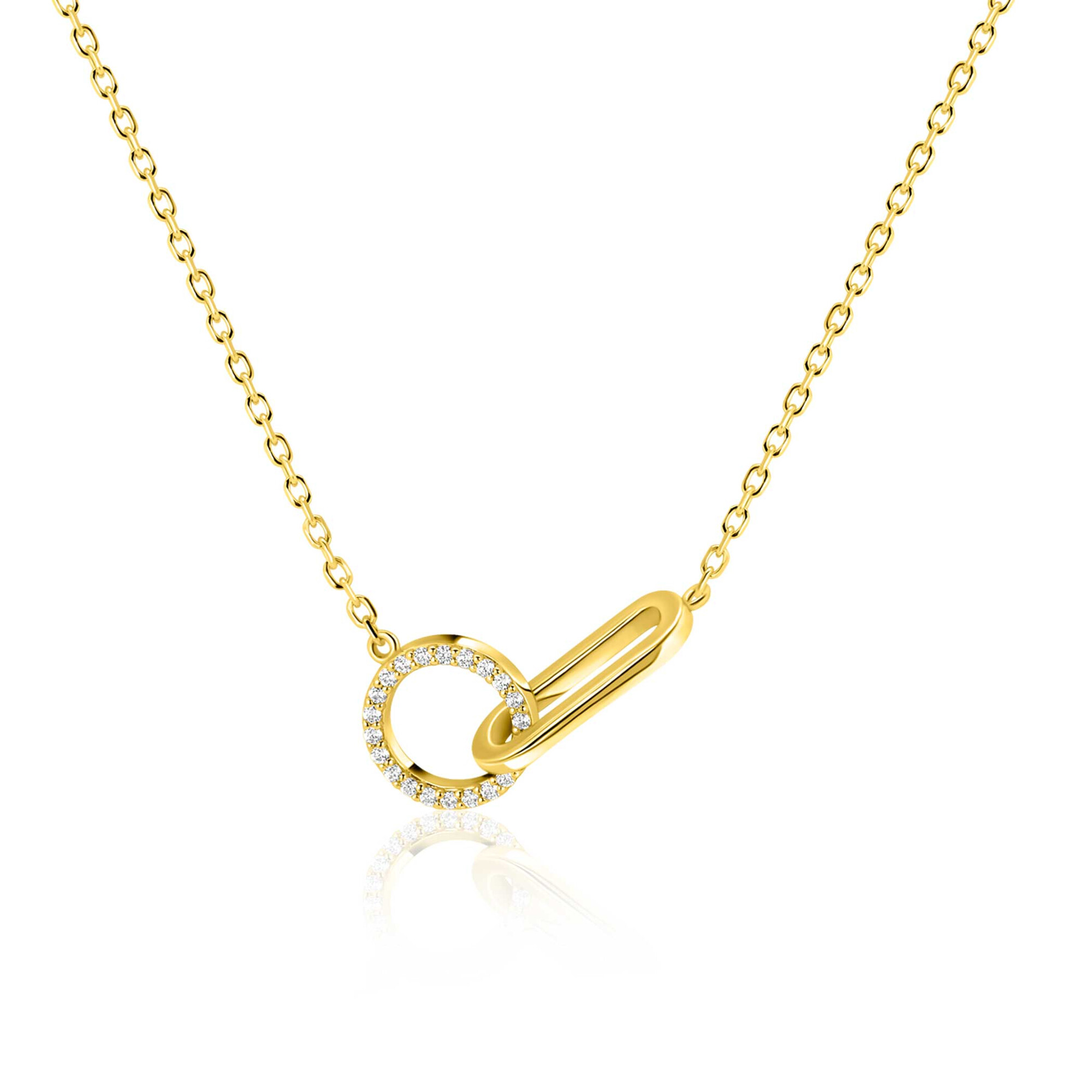 ZINZI gold plated zilveren ketting 45cm met twee verbonden schakels, bezet met witte zirkonia's ZIC2809