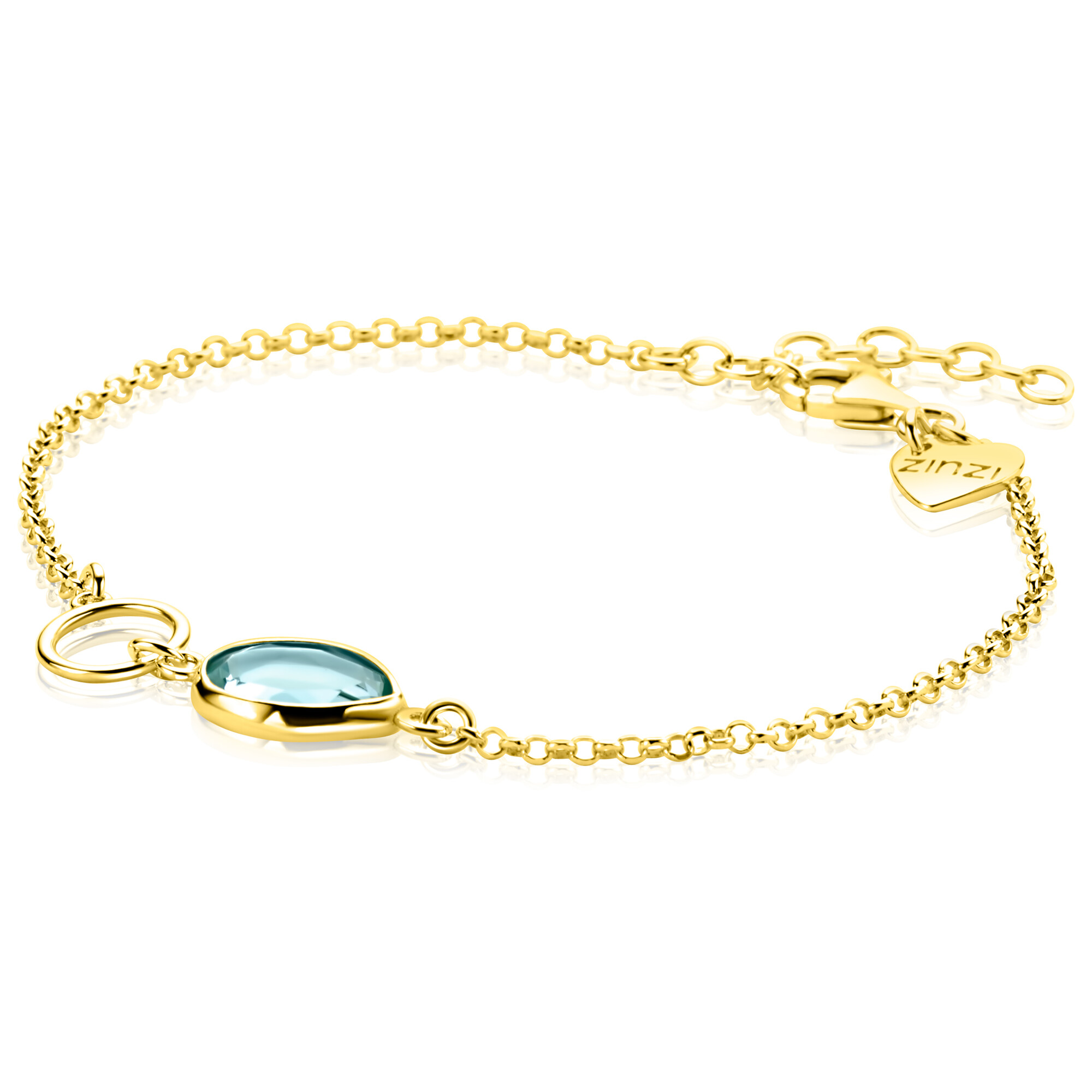 ZINZI gold plated zilveren armband met open rondje en ovaal, bezet met turquoise kleursteen ZIA2716G