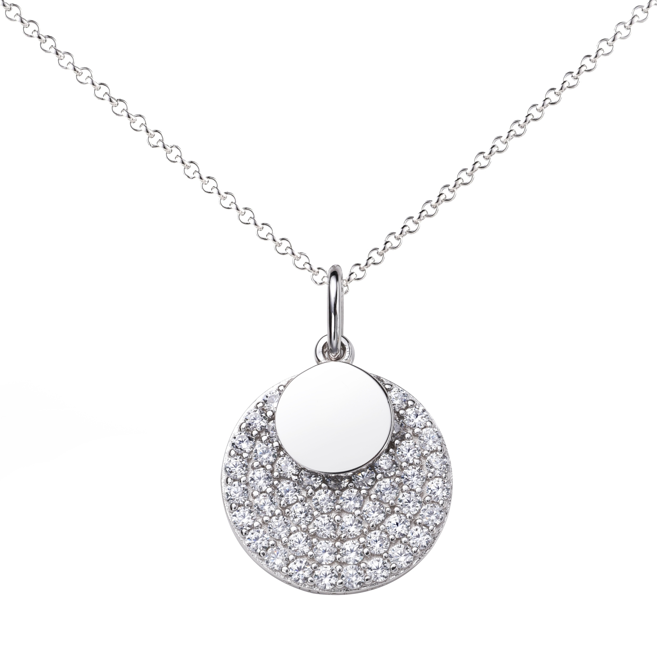 ZINZI zilveren ketting 45cm met hanger 17mm rond wit ZIC1572