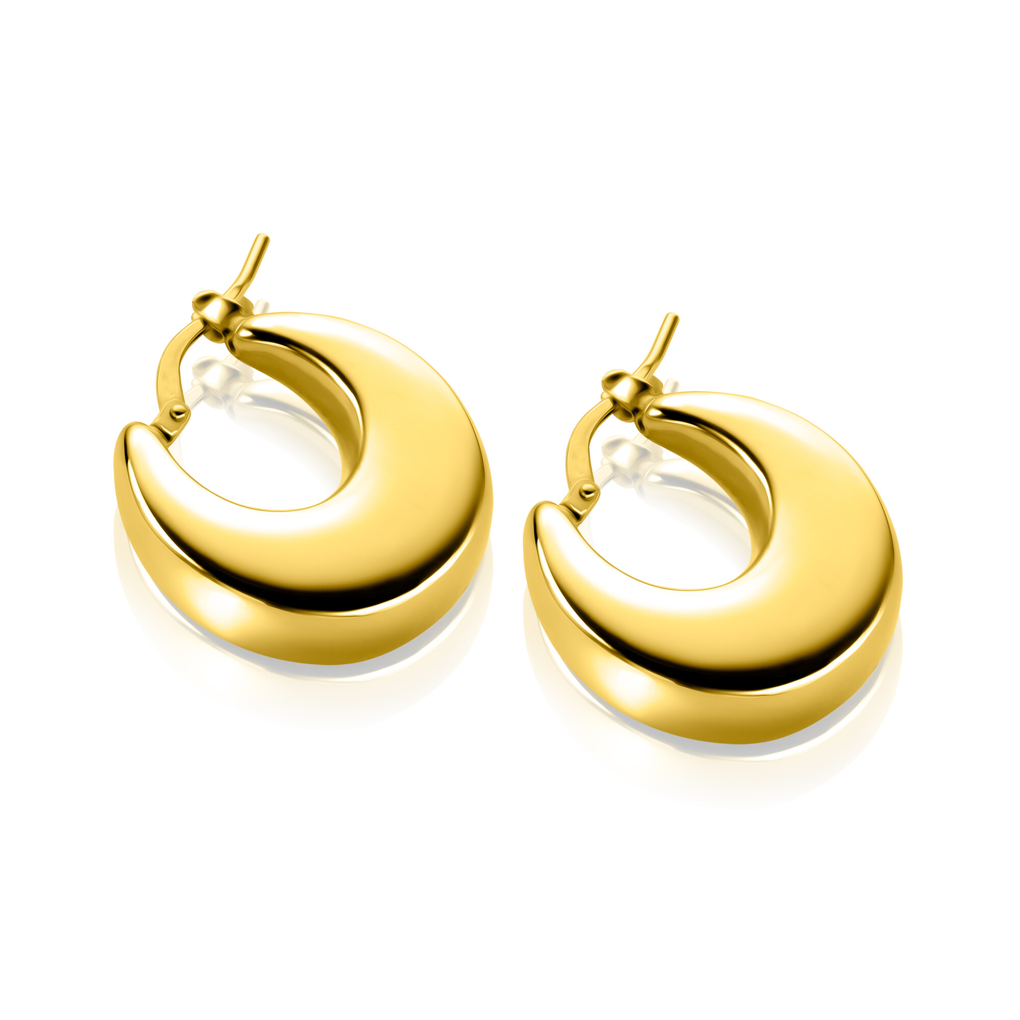 22mm ZINZI gold plated zilveren oorringen met brede buis (7mm) en rond aflopend, handige bovensluiting ZIO2751G