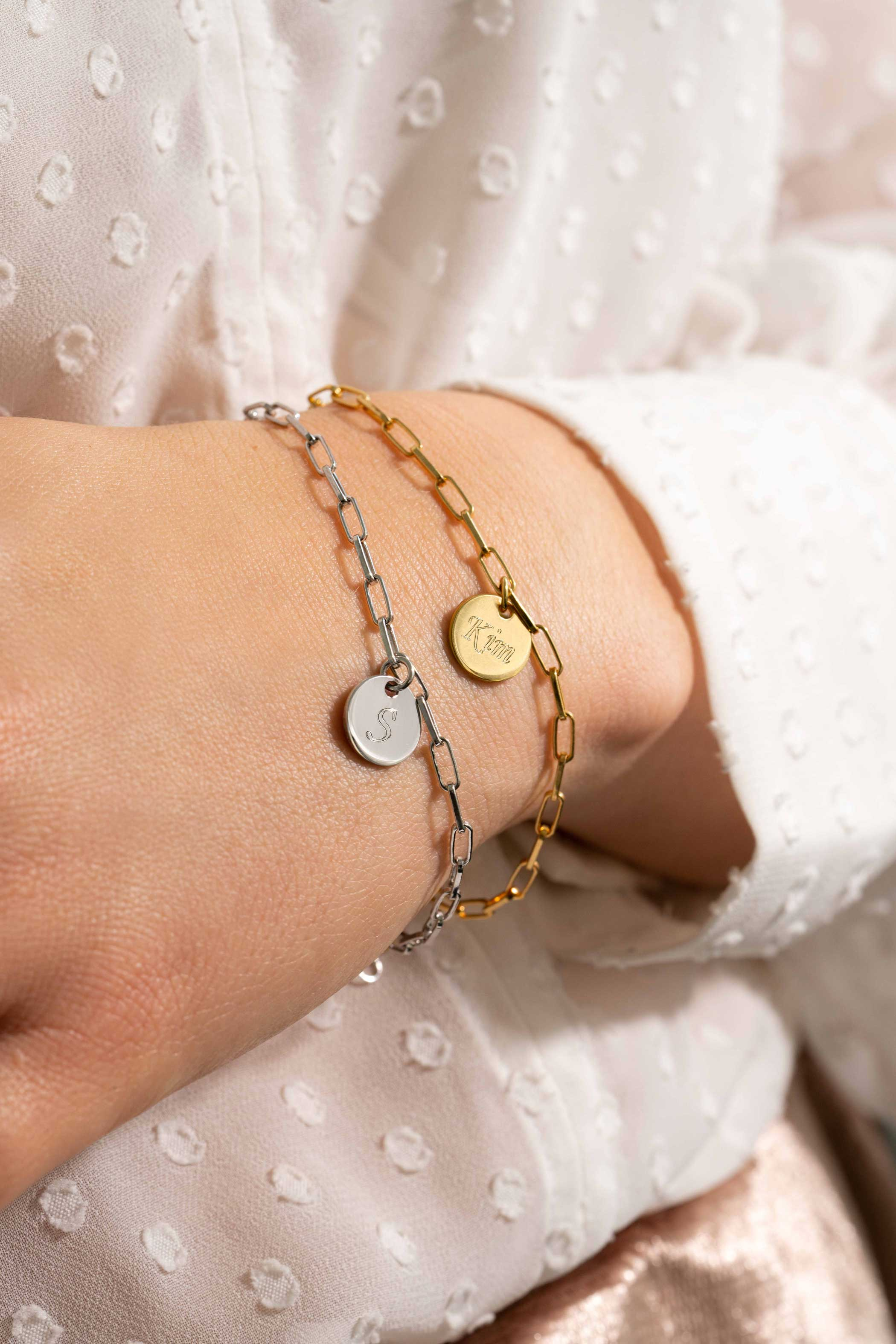 ZINZI zilveren armband 14K geel verguld paperclip schakel rond plaatje ZIA2166G