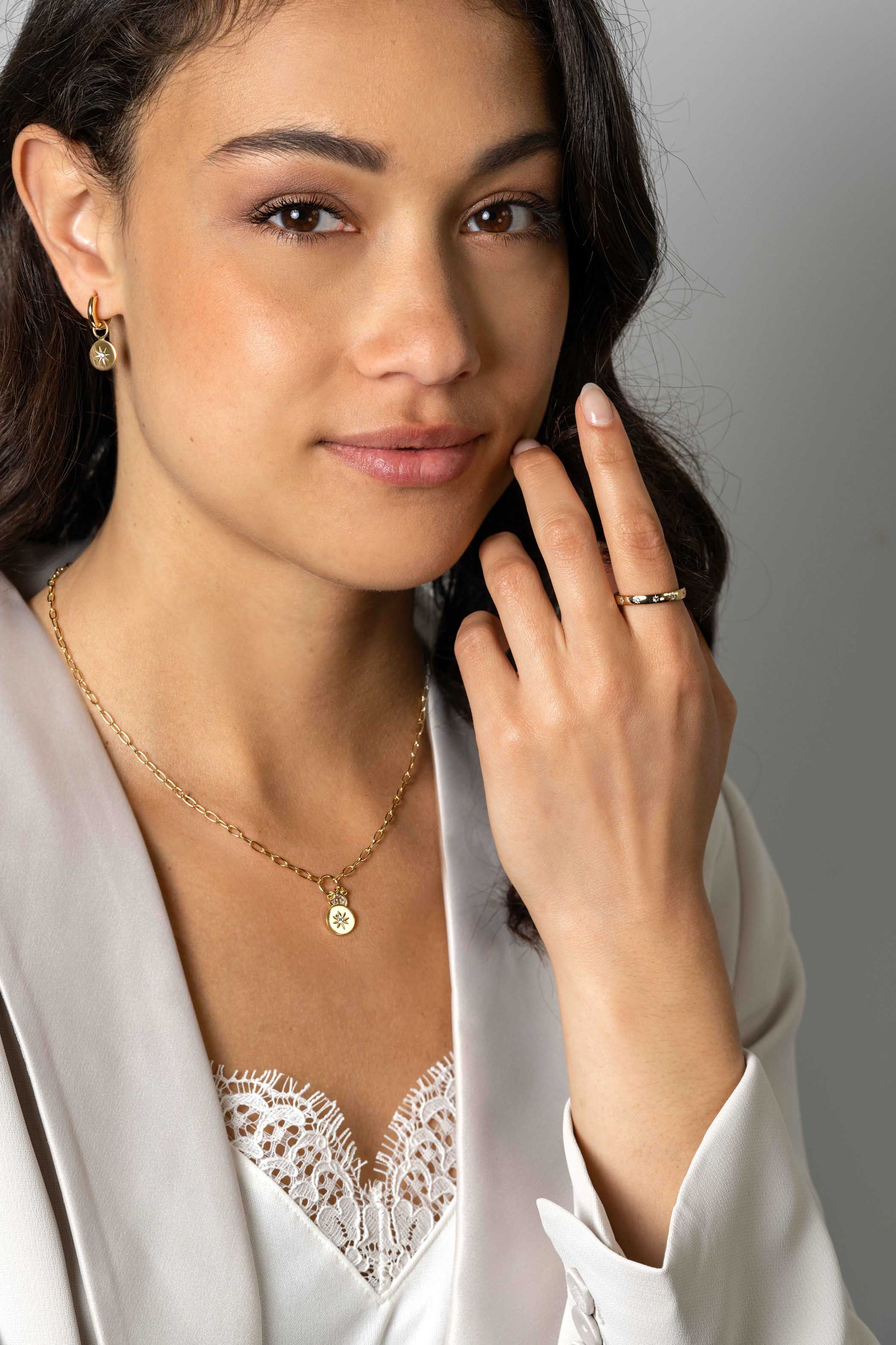 ZINZI zilveren oorbedels 14K geel verguld rond 10mm zon witte zirconia ZICH1994G (zonder oorringen)