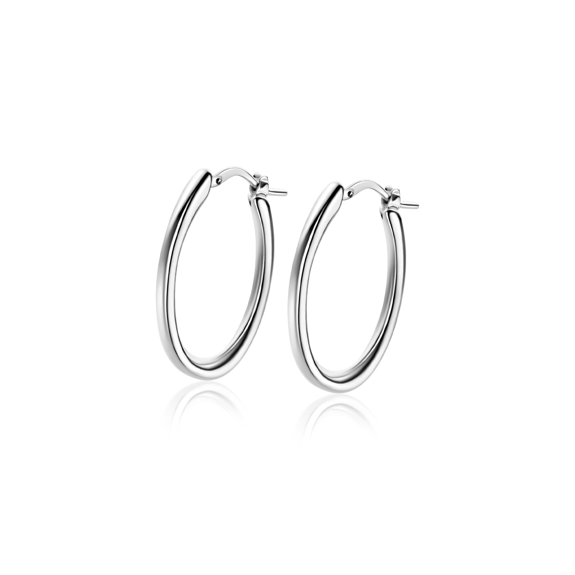 28mm ZINZI zilveren oorringen met organisch gevormde buis 3mm breed en handige bovensluiting ZIO2700