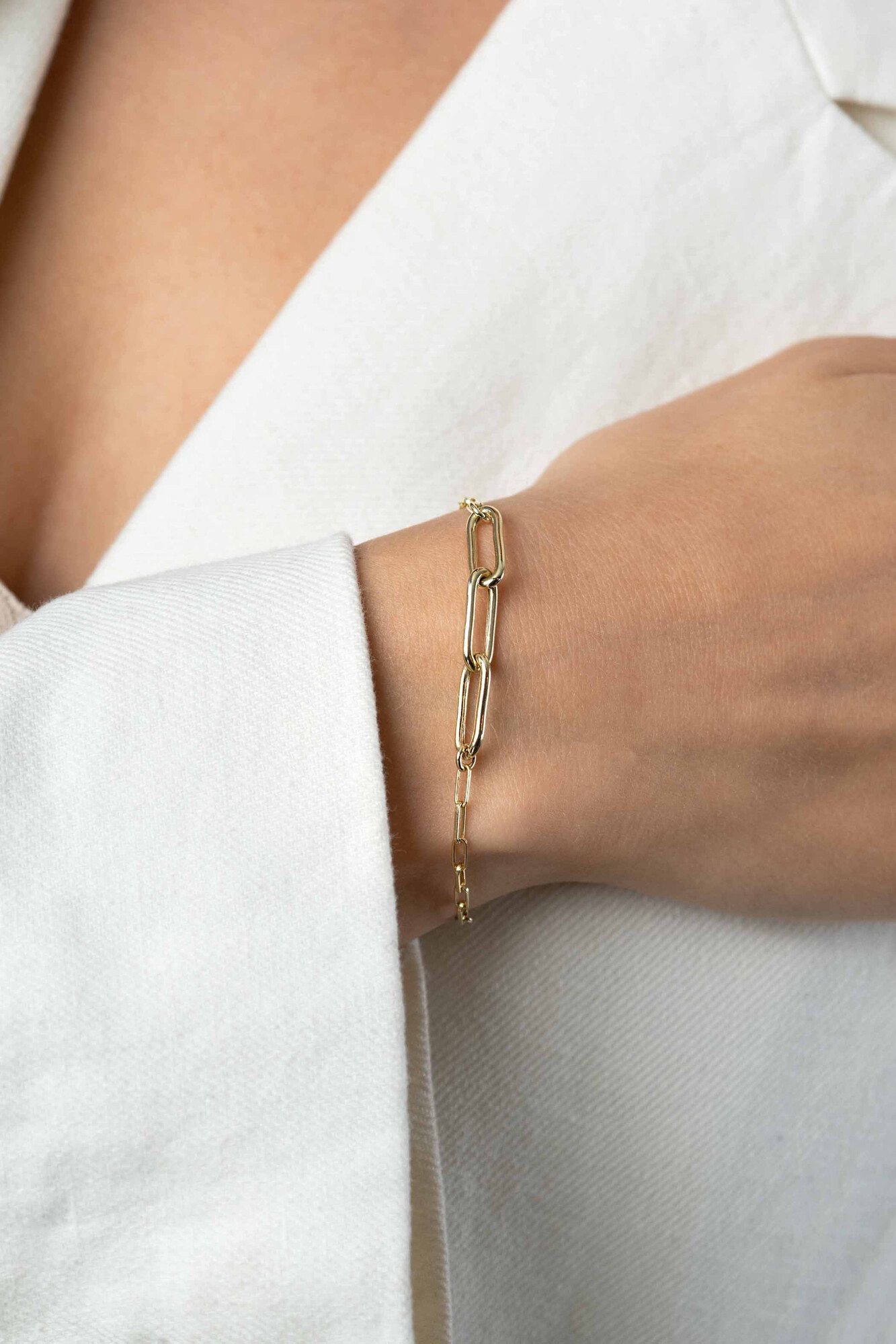 ZINZI gold plated zilveren schakelarmband met 3 grote ovale schakels 16,5-19,5cm ZIA2522