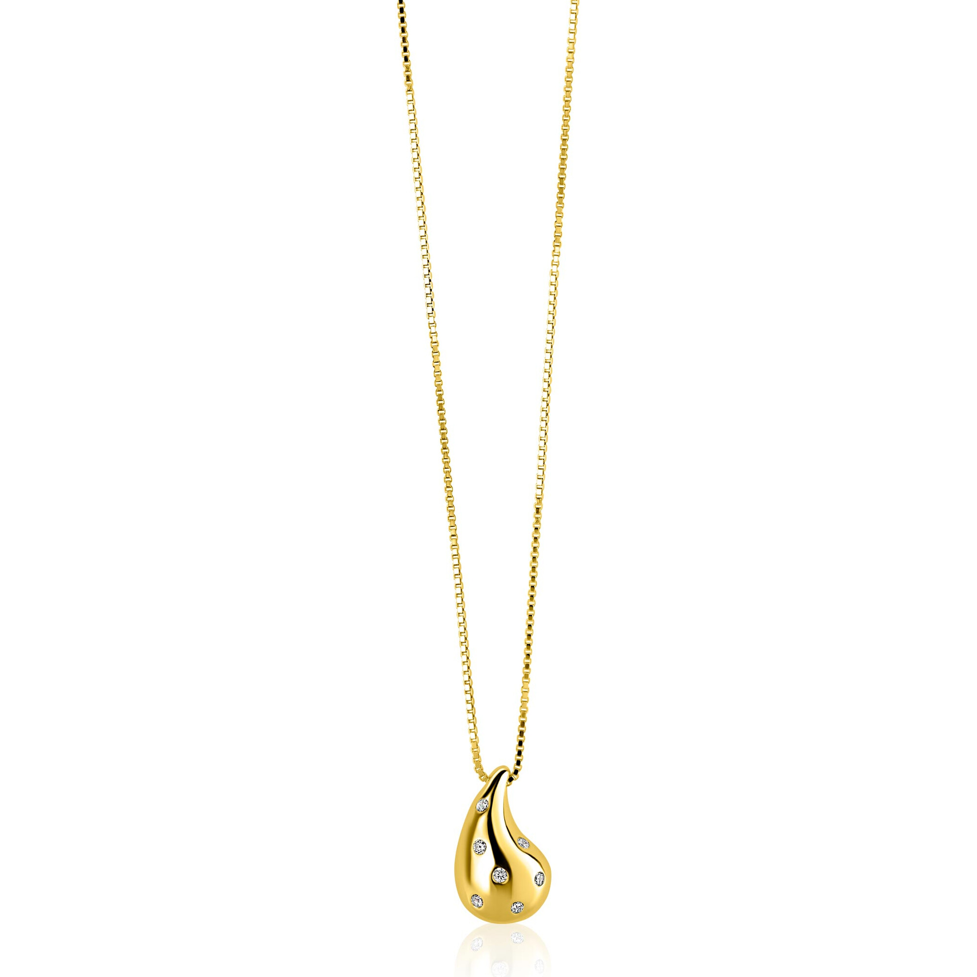ZINZI gold plated zilveren venetiaanse ketting 45-48cm met druppelvormige hanger 20mm, bezet met witte zirkonia's ZIC2708Y