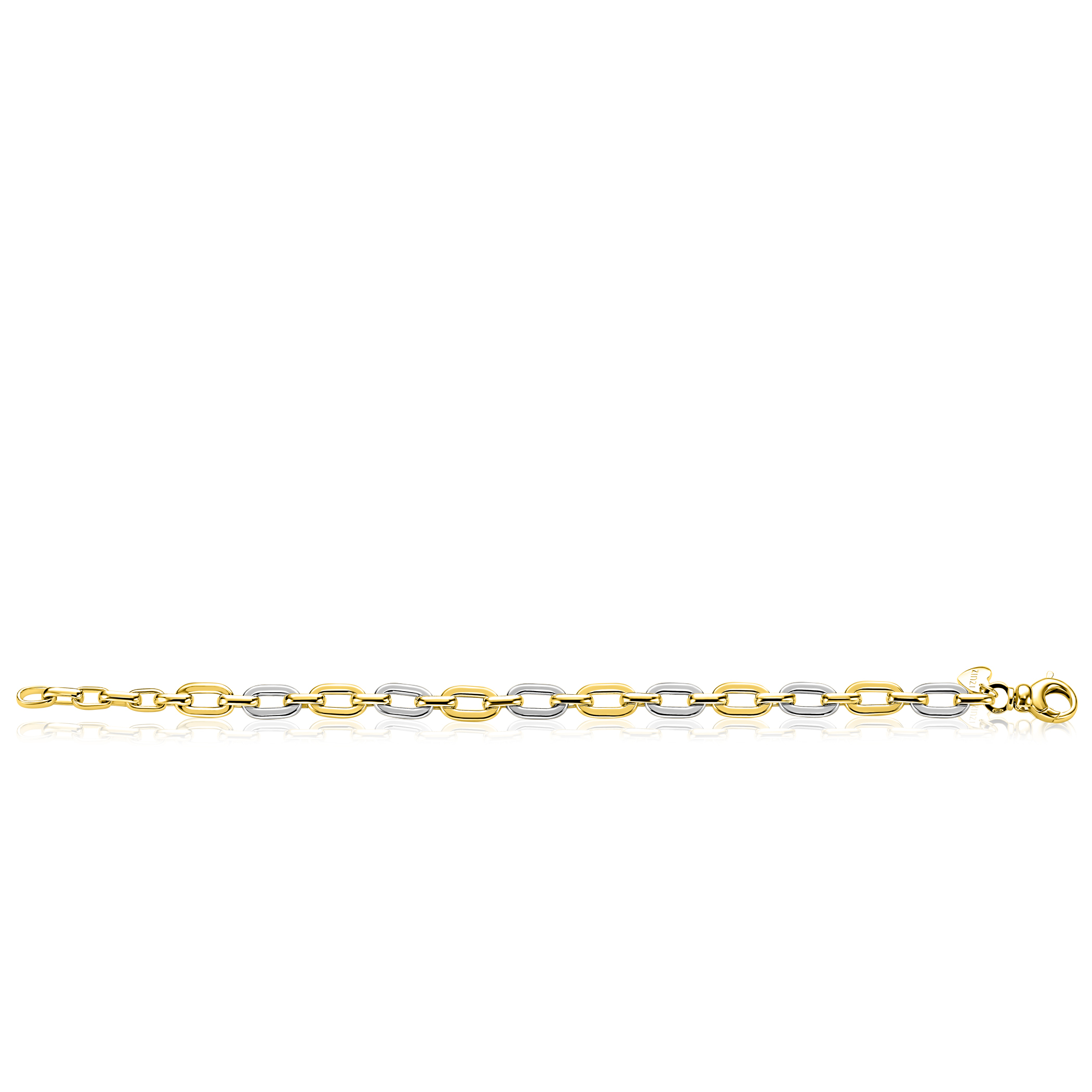 ZINZI gold plated zilveren schakelarmband met bicolor rechthoekige schakels (6,5mm breed) ZIA2757