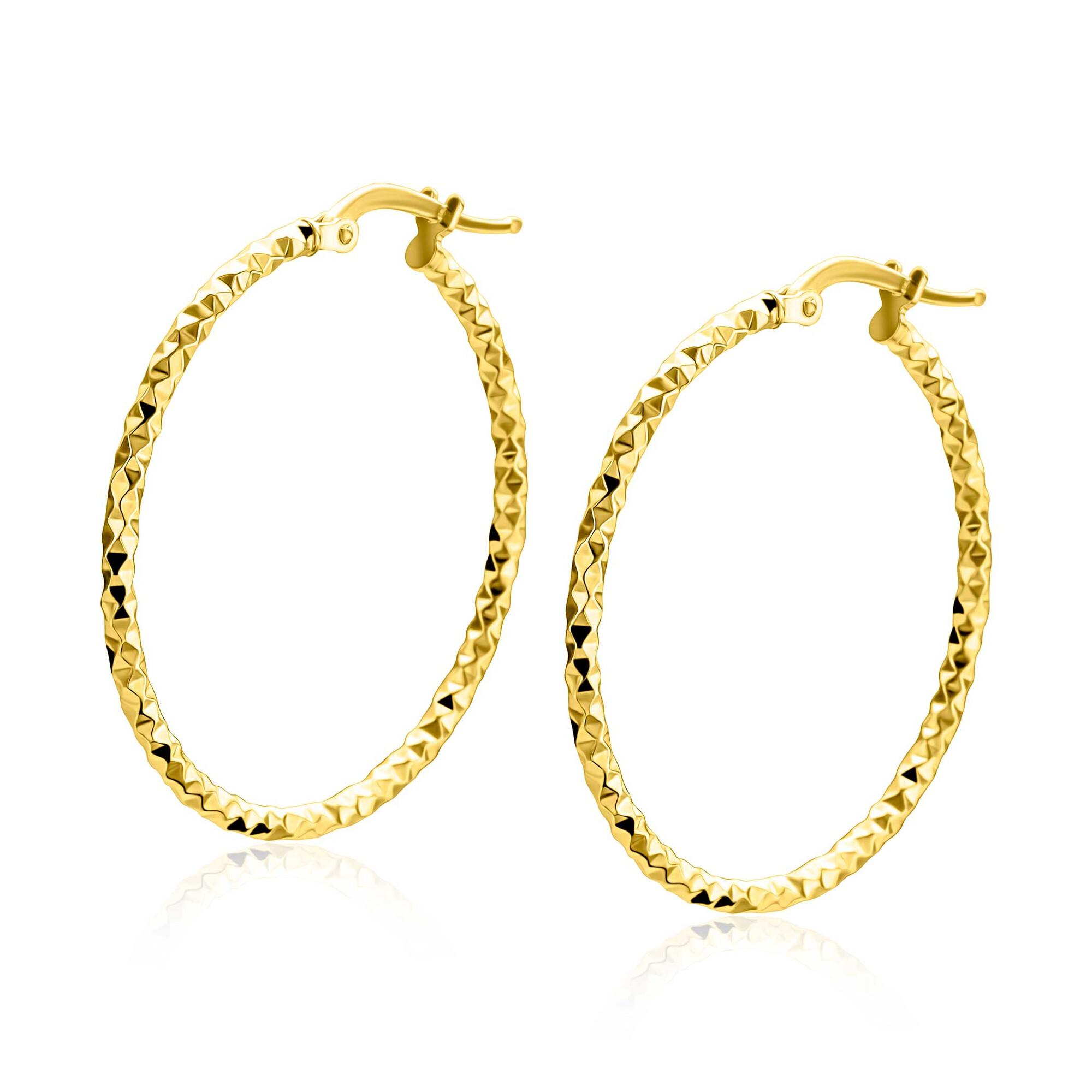 33mm ZINZI gold plated zilveren grote oorringen met gefacetteerde buis en handige bovensluiting ZIO2911G