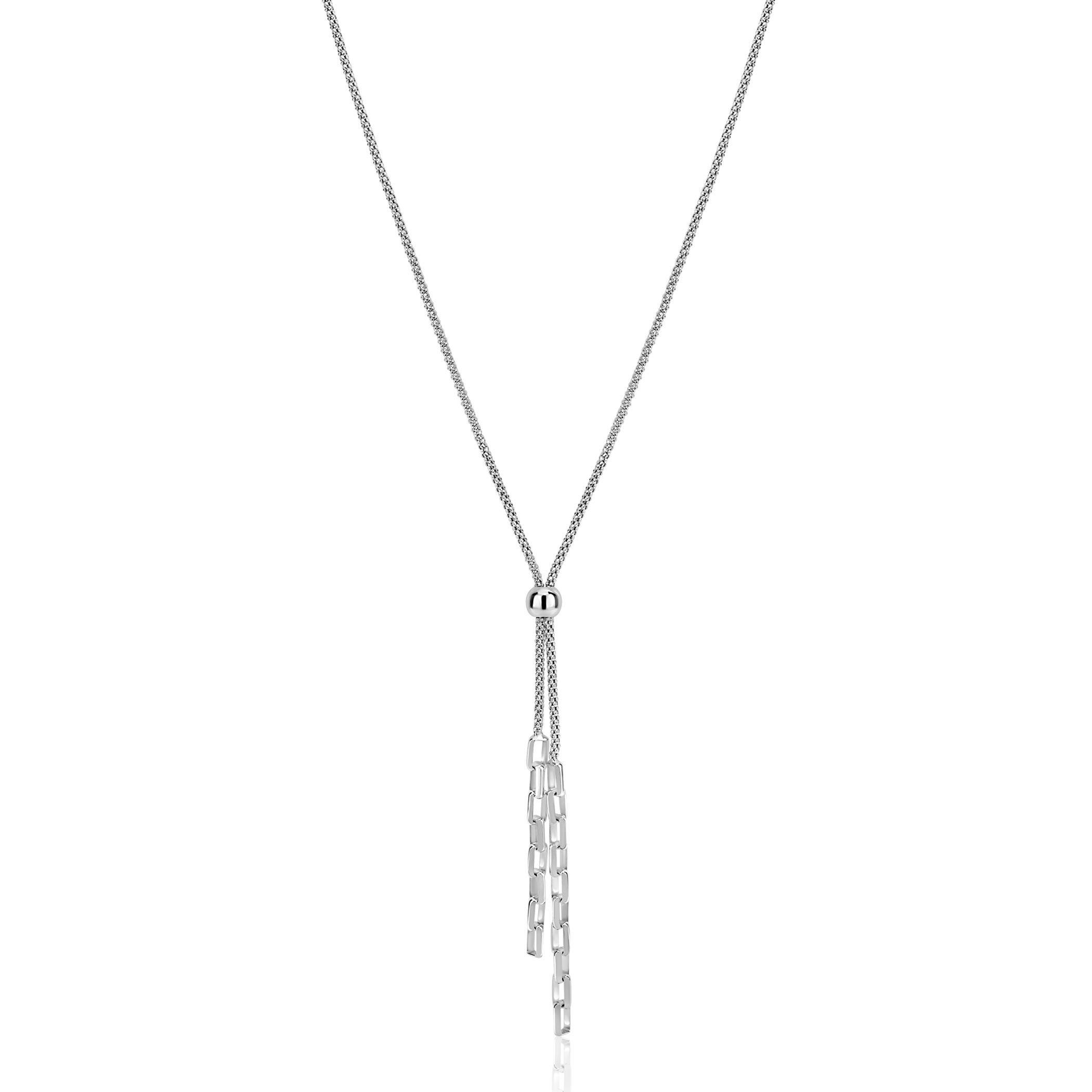 ZINZI zilveren Y-collier 43–46cm met popcorn schakel en twee bungelende kettinkjes ZIC2710