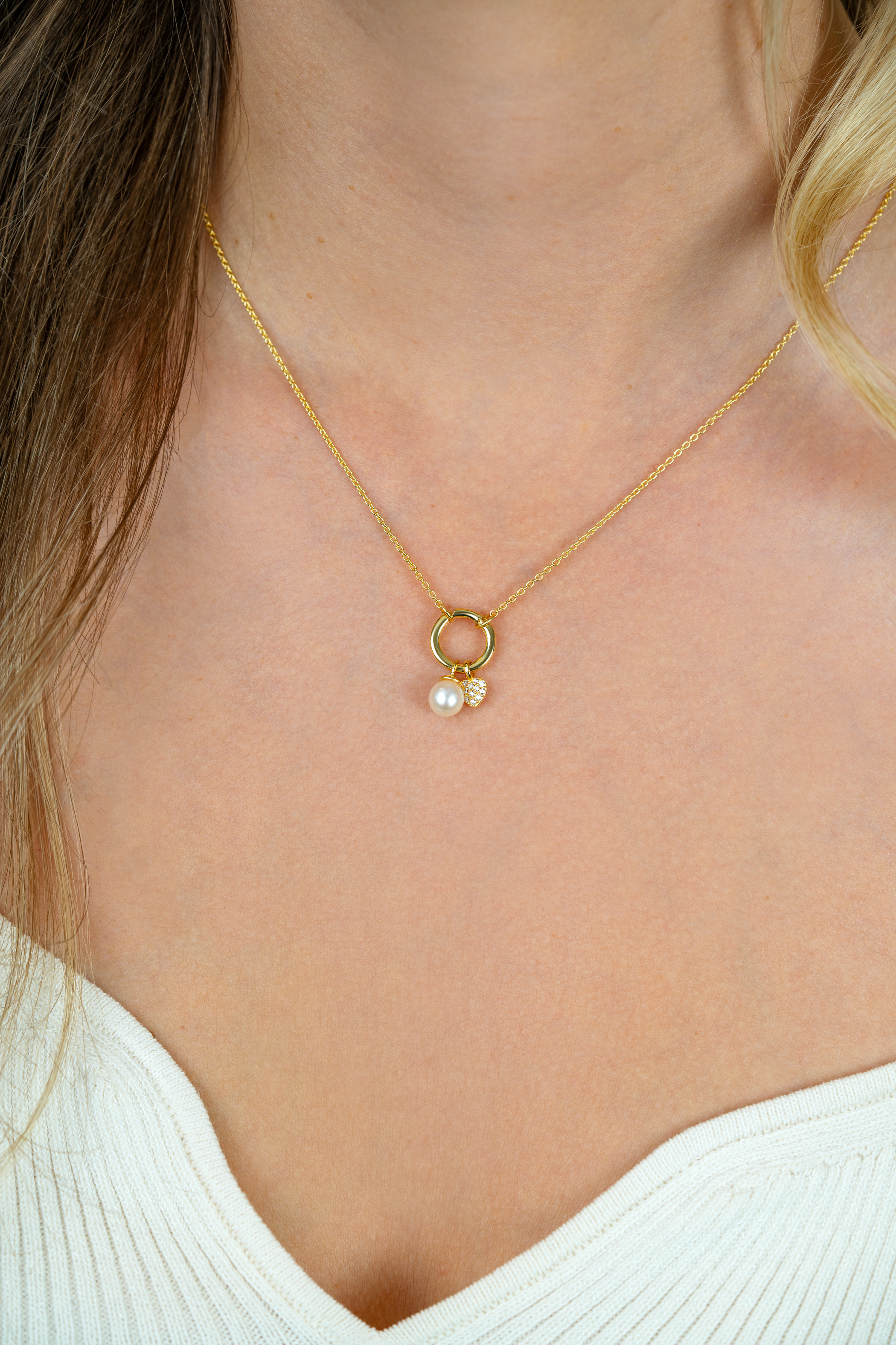 ZINZI gold plated zilveren ketting met ronde sluitring en twee luxe bedels 42-45cm ZIC2738