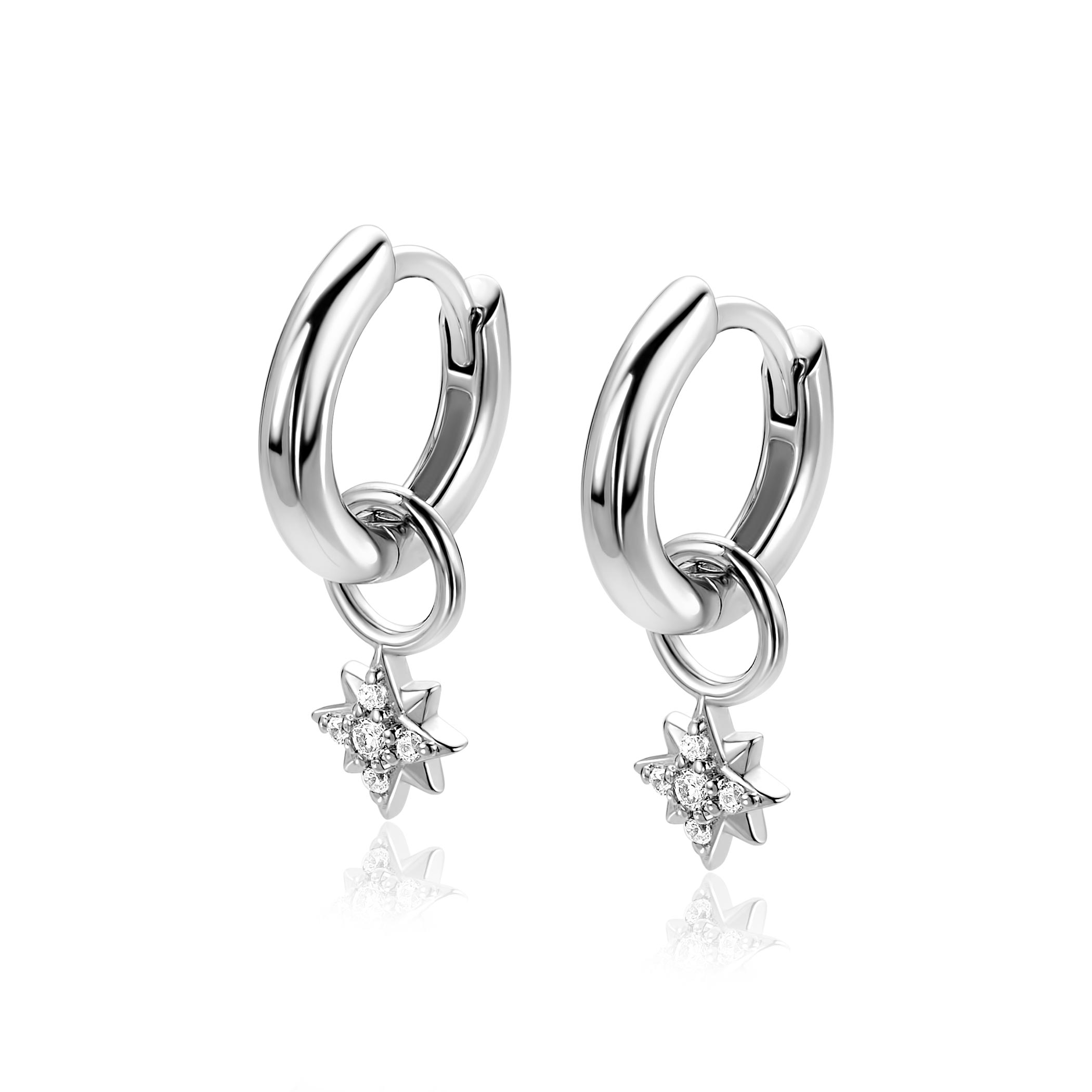 6mm ZINZI zilveren oorbedels fonkelende ster ZICH2825 (zonder oorringen)