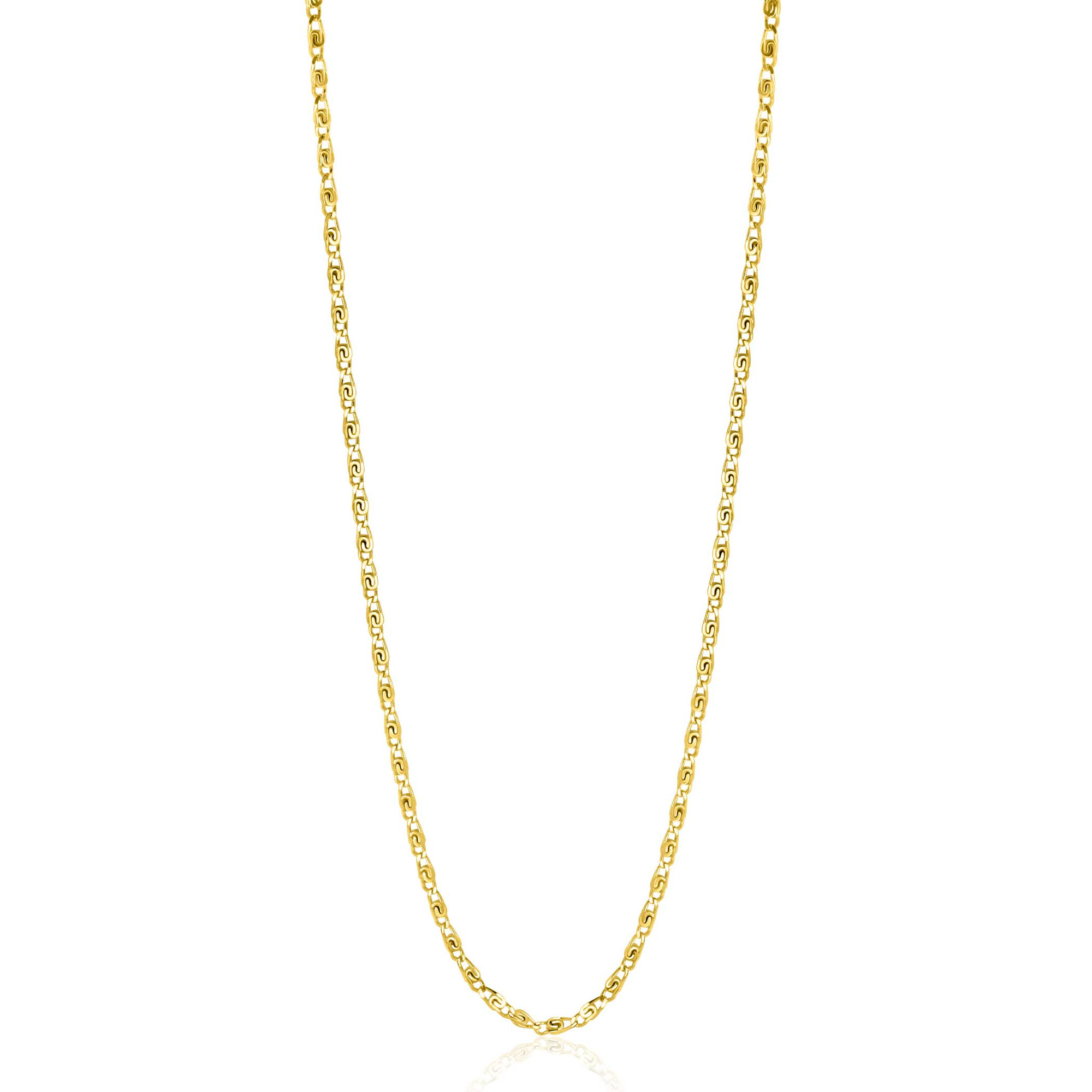 ZINZI gold plated zilveren scroll schakelketting, waarbij de schakels een dubbele krul/kronkeling maken 42-45cm ZIC2479G