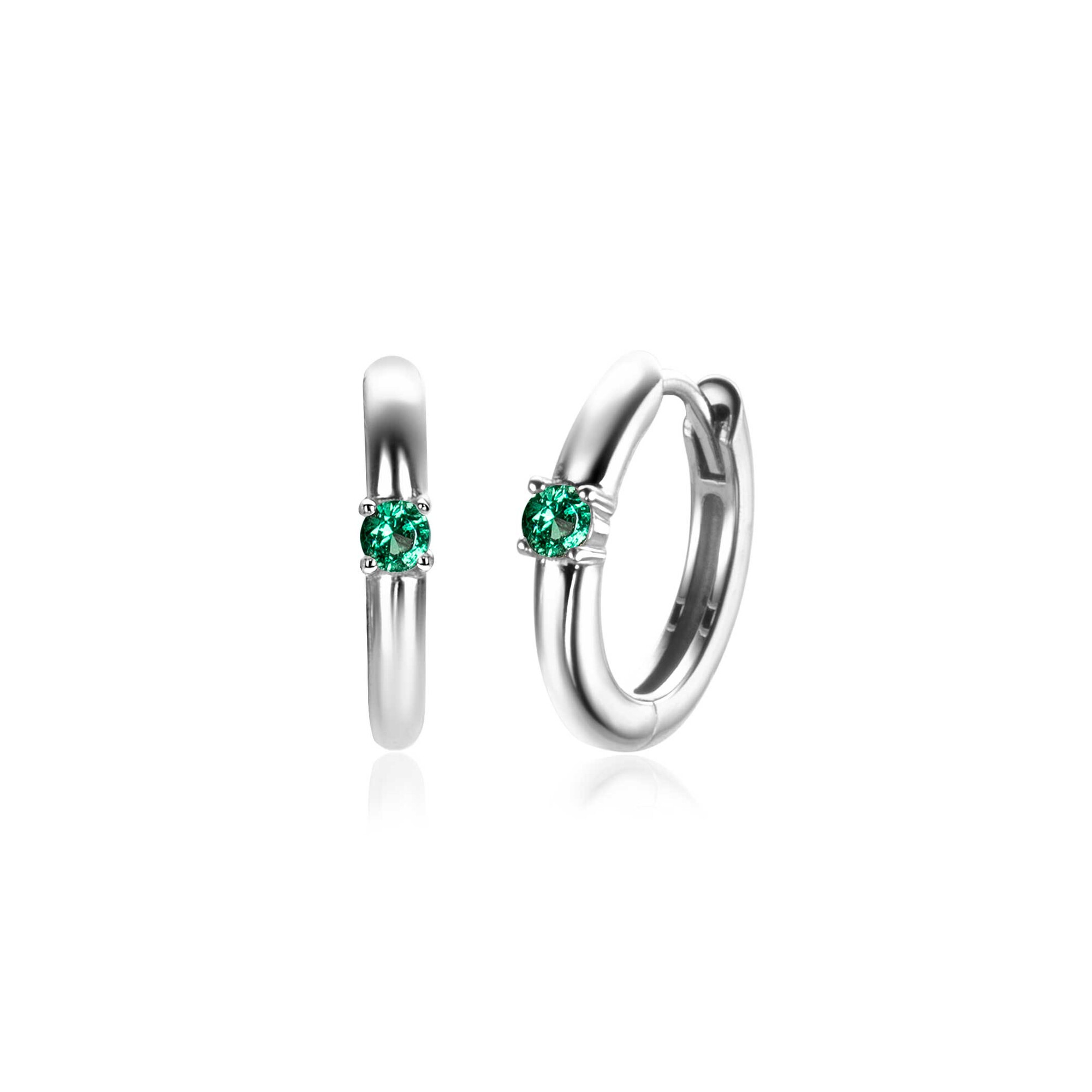 MEI oorringen 13mm zilver met geboortesteen groen smaragd zirconia 
