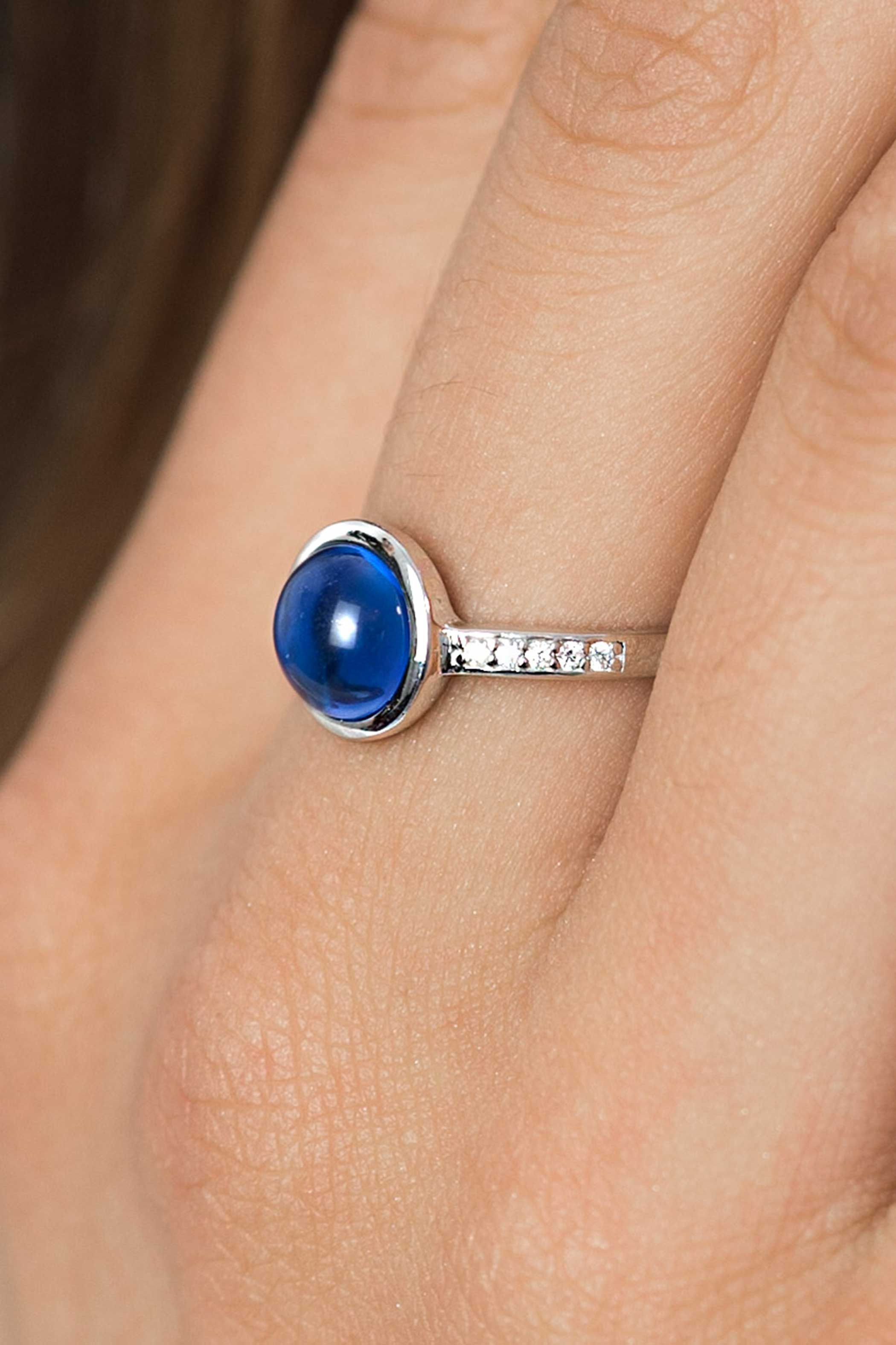 ZINZI zilveren ring rond blauw wit ZIR1871C