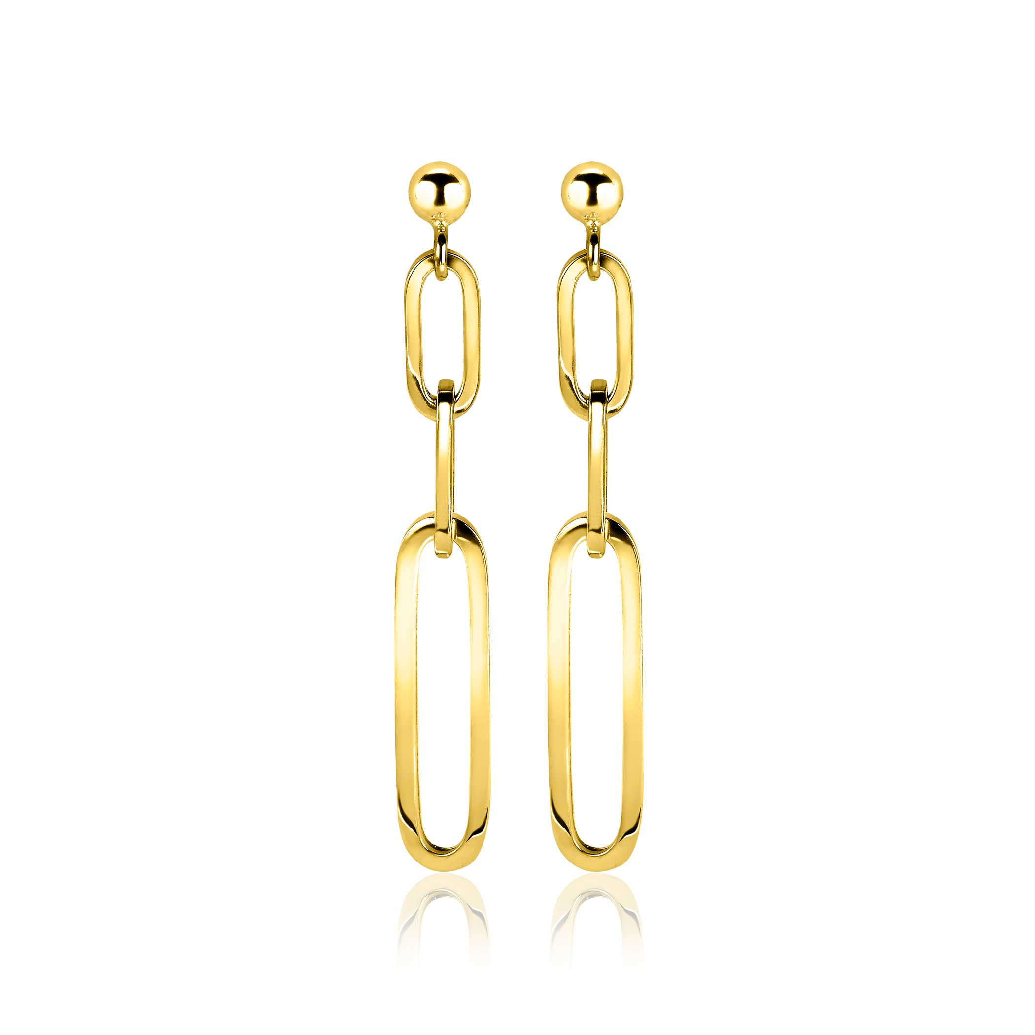 ZINZI zilveren oorhangers 45mm in 14K geel verguld met ovale closed for ever schakels ZIO1990G