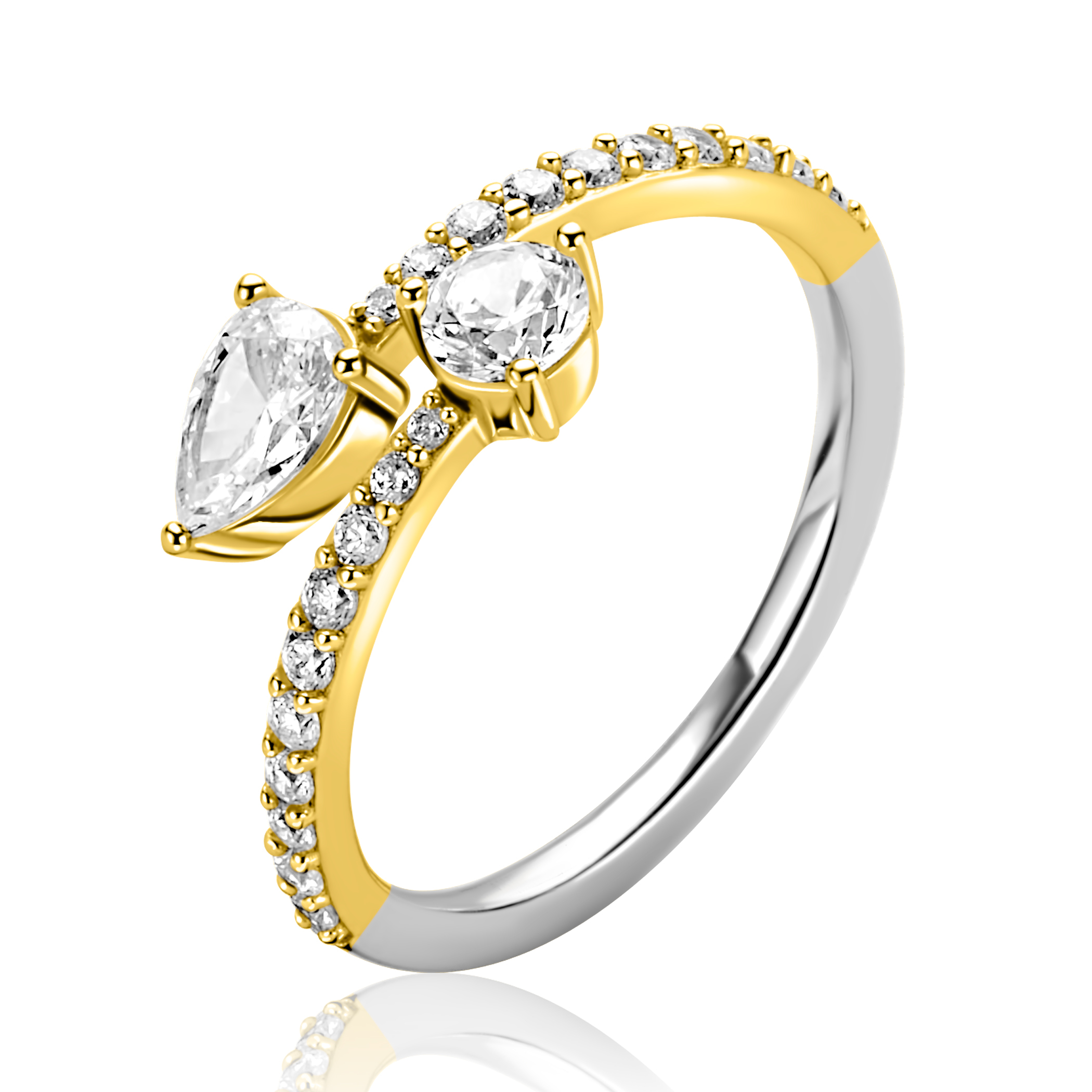 ZINZI gold plated zilveren multi-look ring met druppel- en ronde zetting ZIR2726Y
