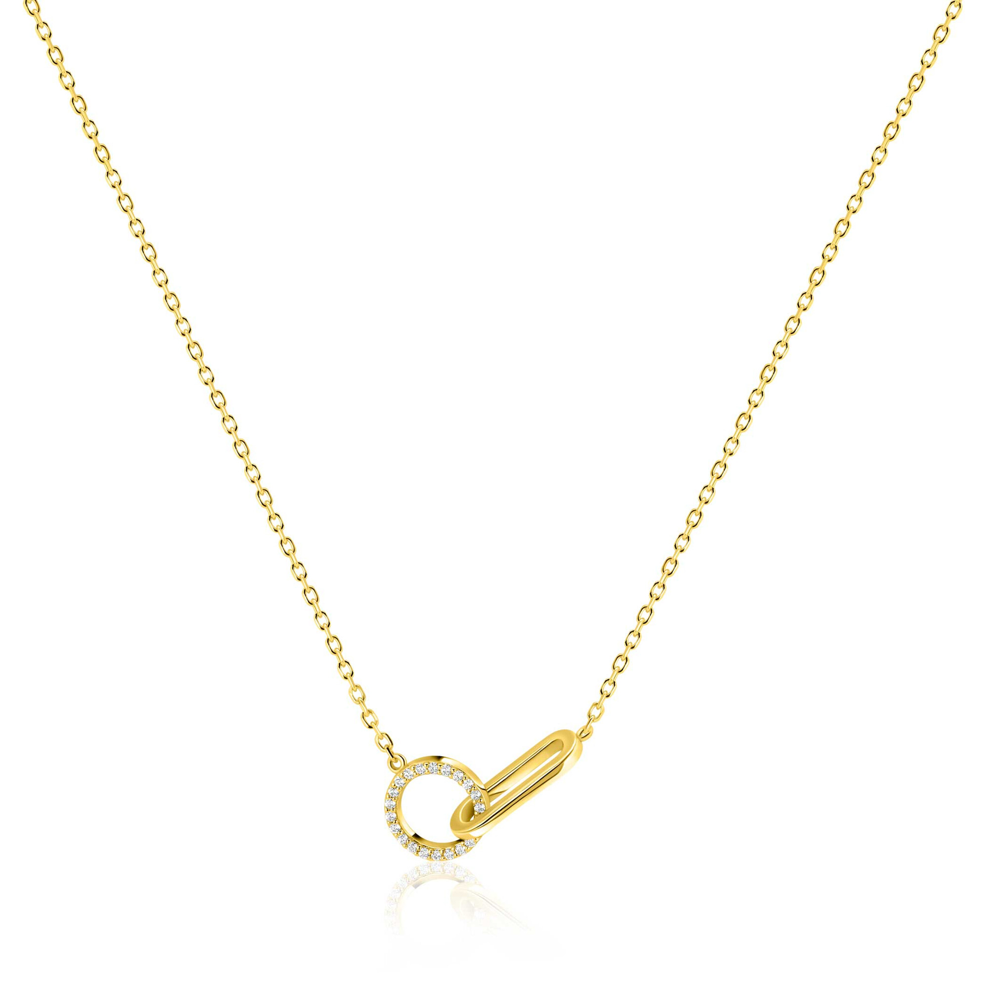 ZINZI gold plated zilveren ketting 45cm met twee verbonden schakels, bezet met witte zirkonia's ZIC2809