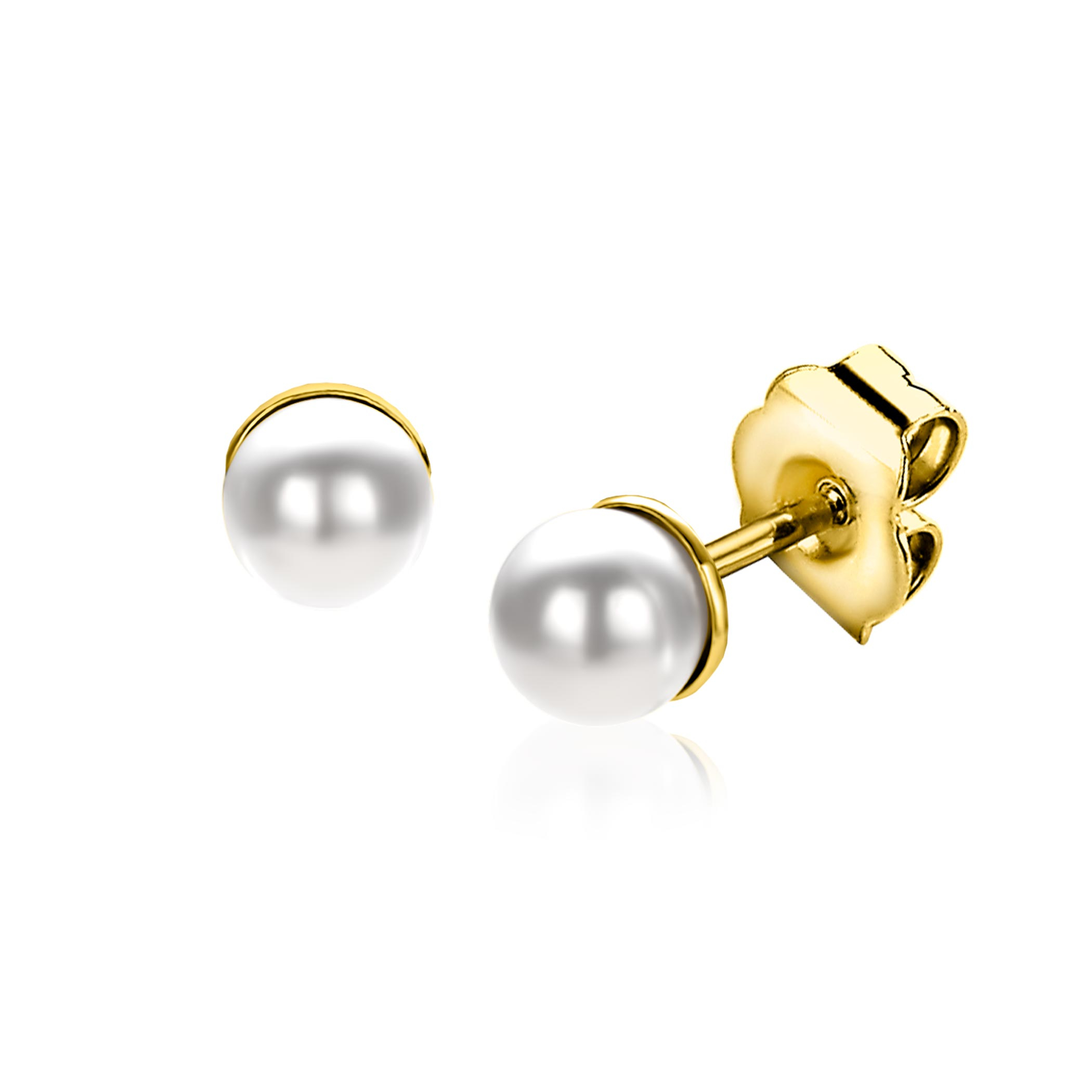 6mm ZINZI gold plated zilveren oorknoppen wit parel ZIO1317Y
