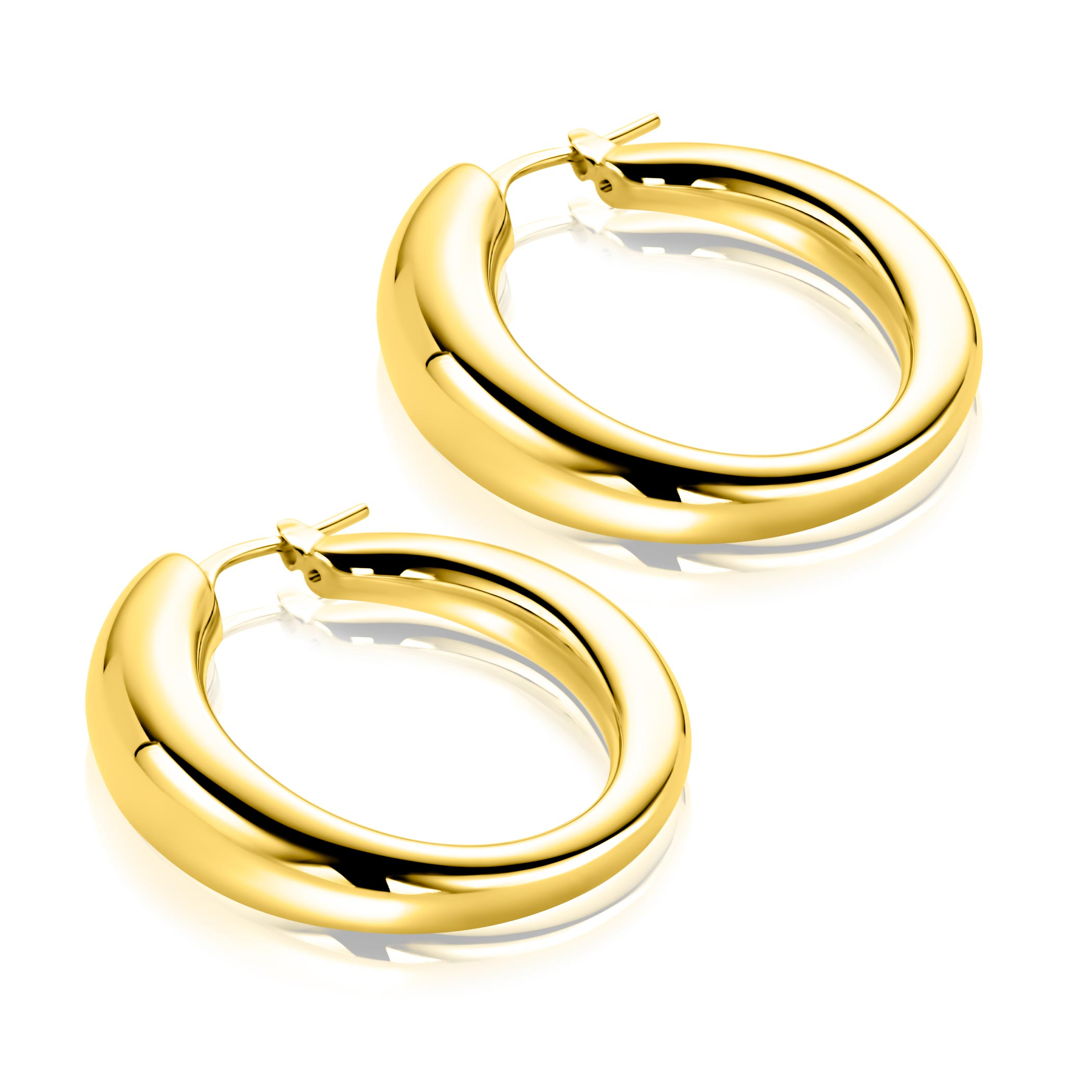 32mm ZINZI goldplated zilveren oorringen met een bolle aflopende vorm en handige bovensluiting ZIO2789G