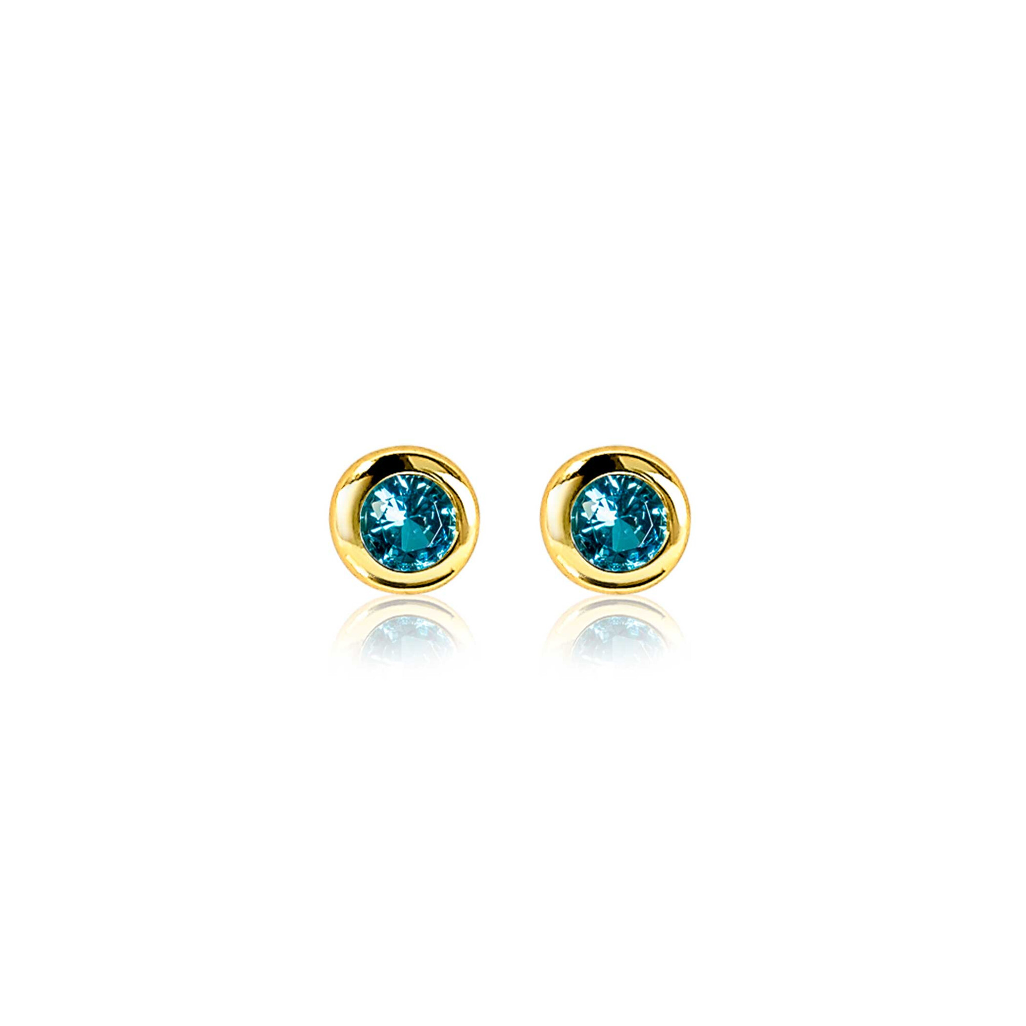 MAART oorknoppen 4mm gold plated met geboortesteen blauw aquamarijn zirconia
