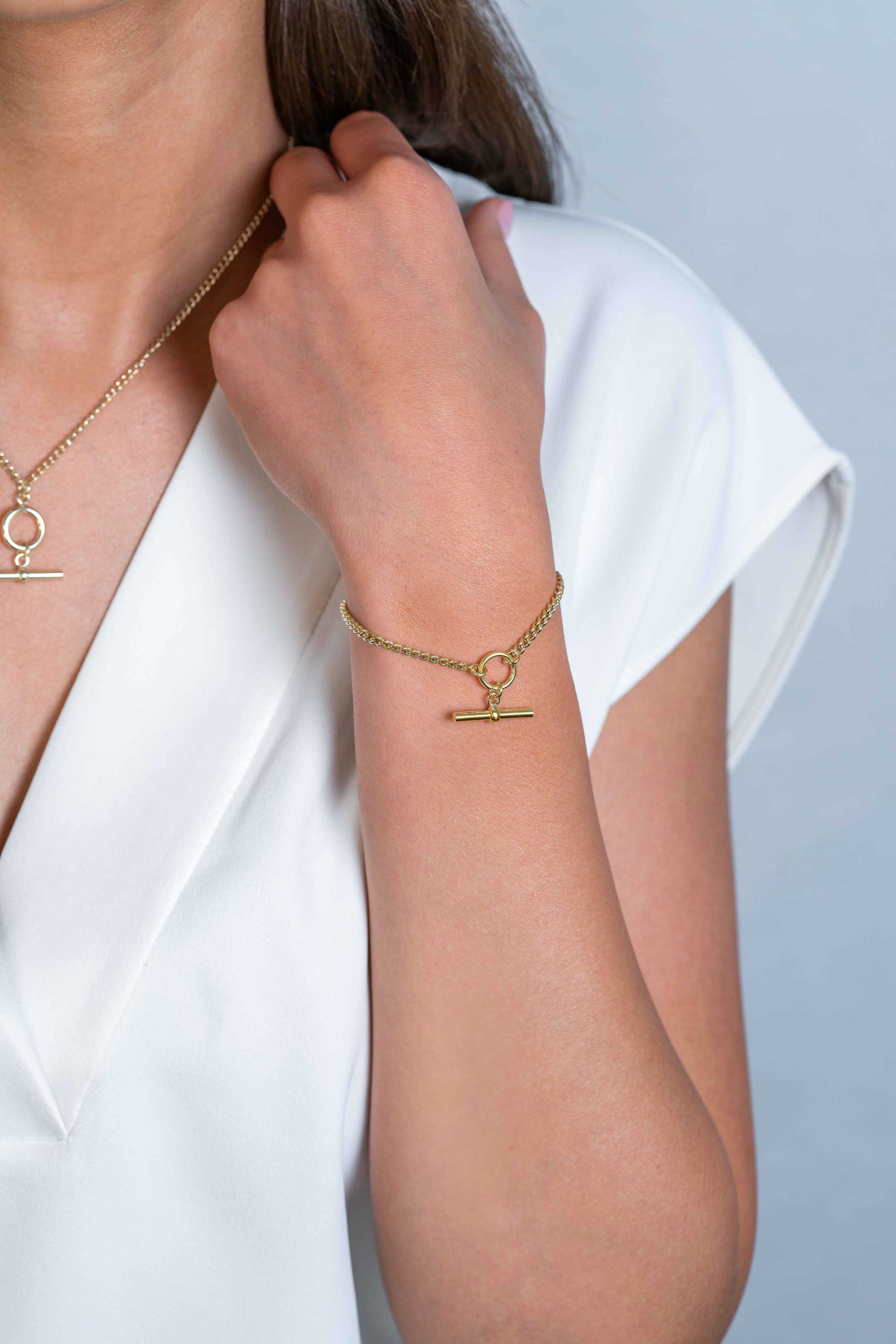 ZINZI gold plated zilveren gourmet armband met trendy kapittelstokje en open rondje 16,5-19,5cm ZIA2359