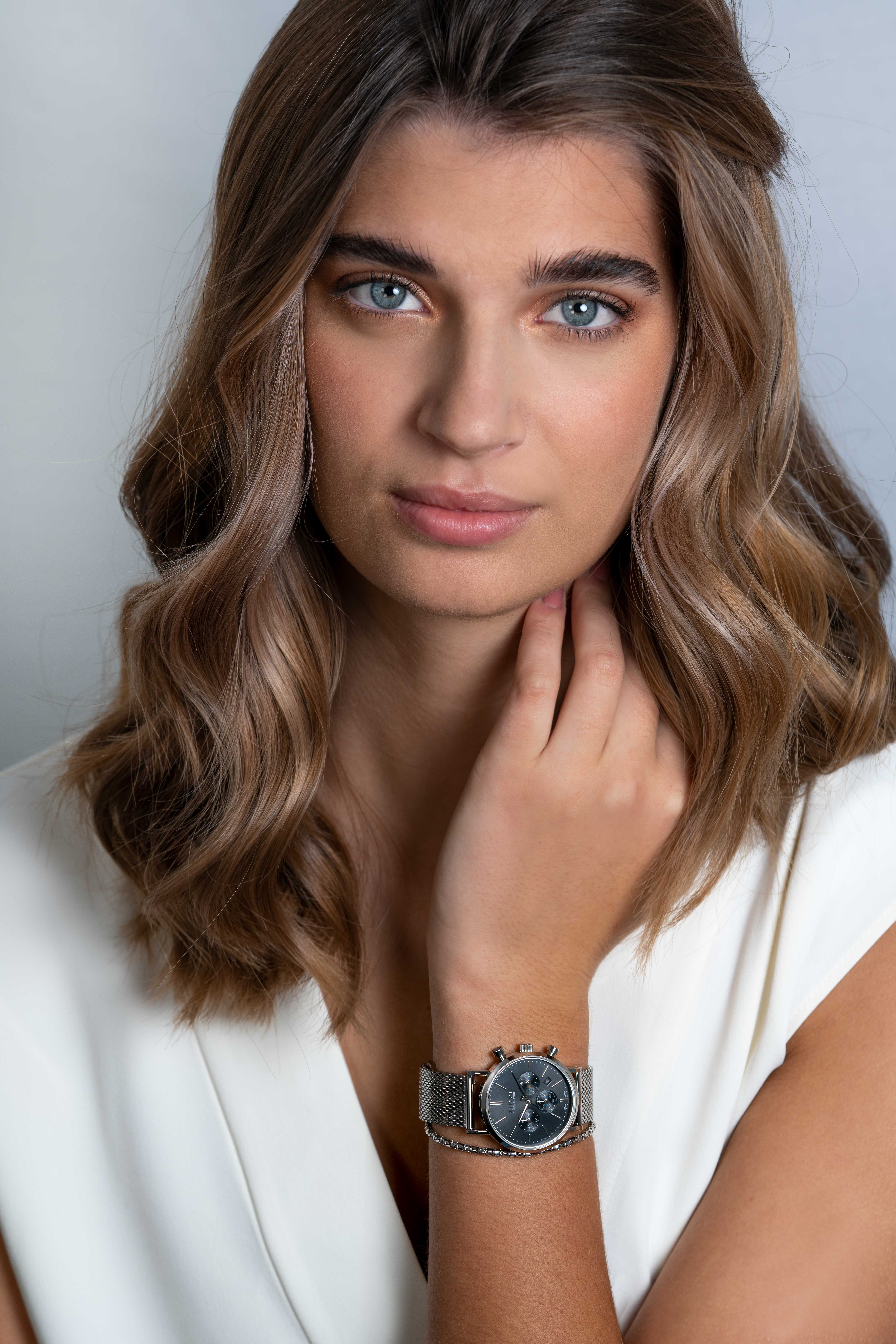 ZINZI horloge CHRONOGRAPH 34mm zwarte wijzerplaat met datum en chronometers, stalen kast, stalen mesh band 18mm ZIW1501
