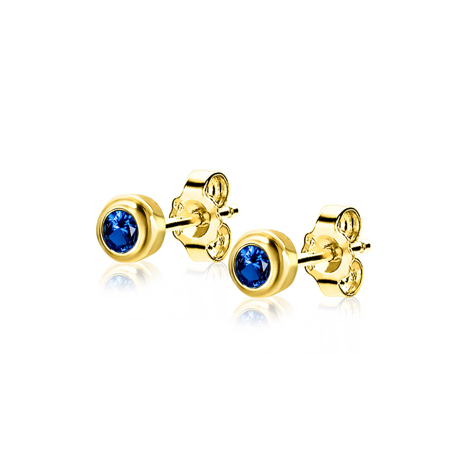 SEPTEMBER oorknoppen 4mm gold plated met geboortesteen blauw saffier zirconia
