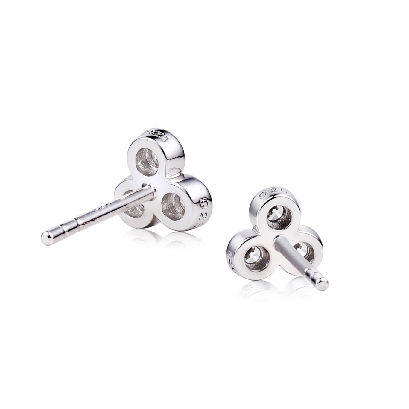 ZINZI zilveren oorknoppen driehoek 3x rond wit ZIO1442