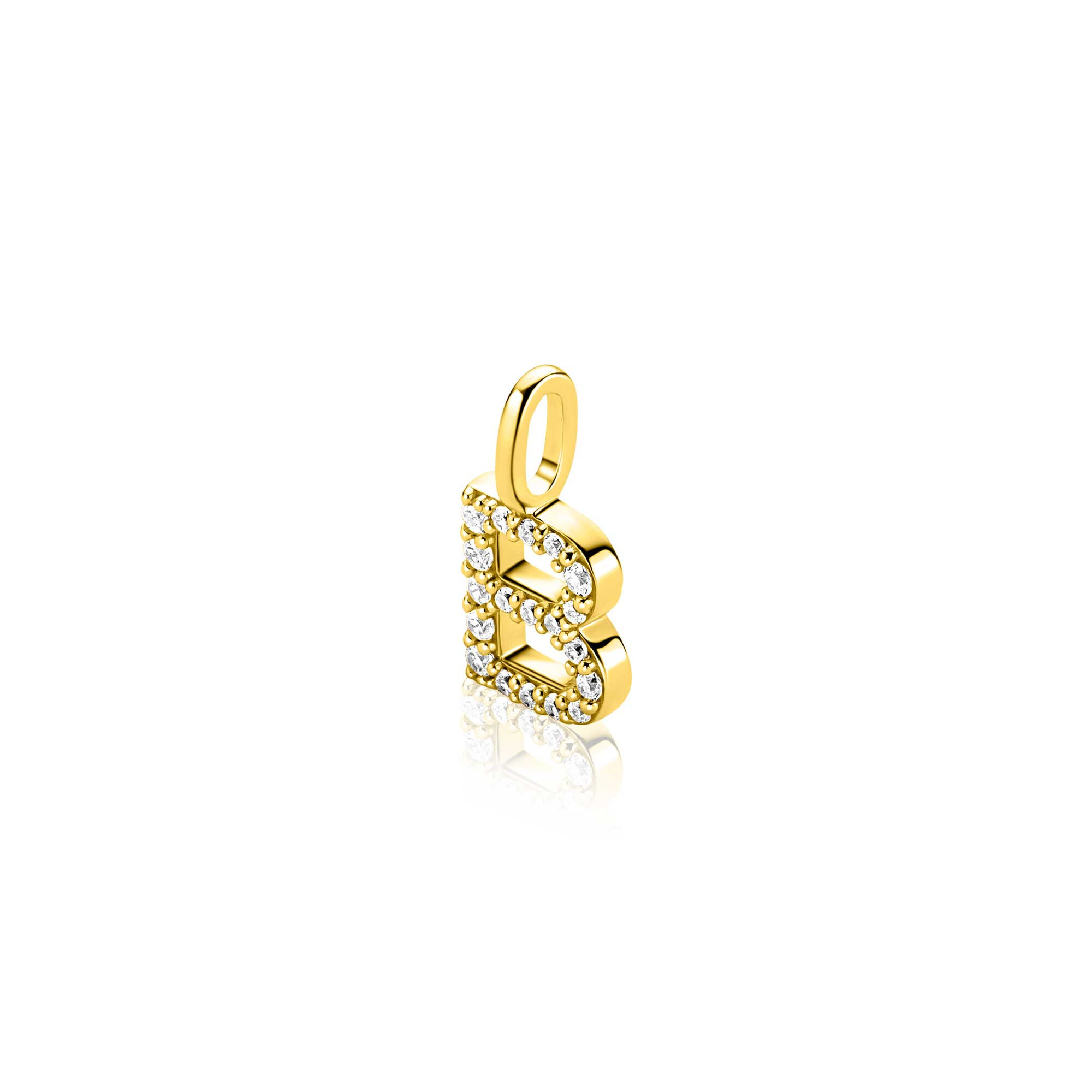 ZINZI gold plated zilveren letter hanger B bezet met witte zirkonia's ZIH2828-B (zonder ketting)