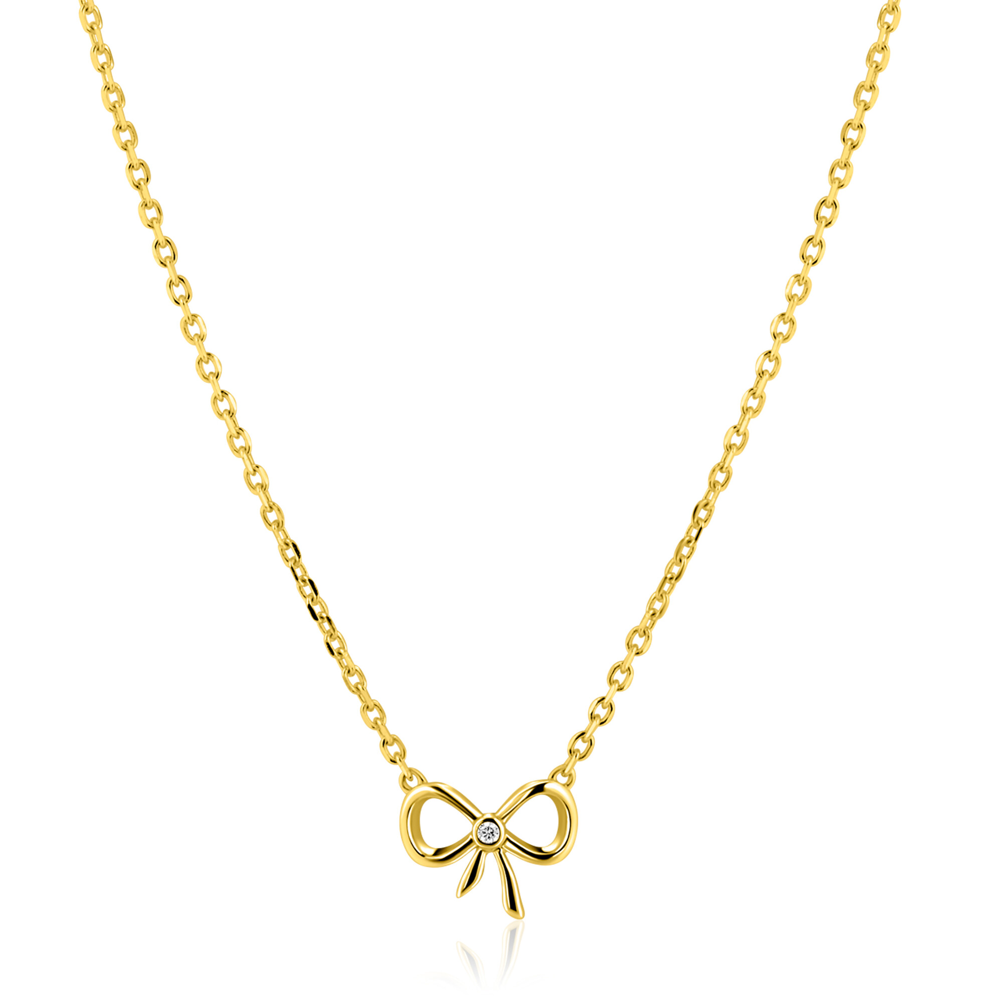 ZINZI gold plated zilveren ketting 42–45cm met sierlijke strik, bezet met witte zirkonia ZIC2724Y