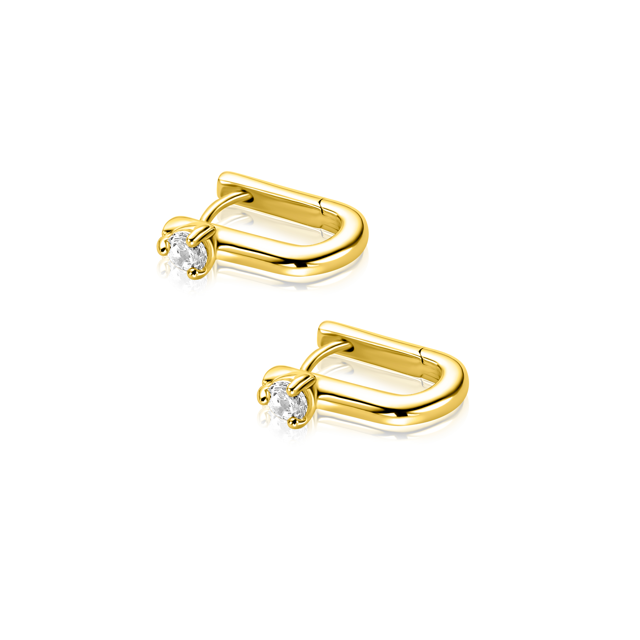 14mm ZINZI gold plated zilveren oorringen U-vorm met witte zirkonia ZIO2733Y